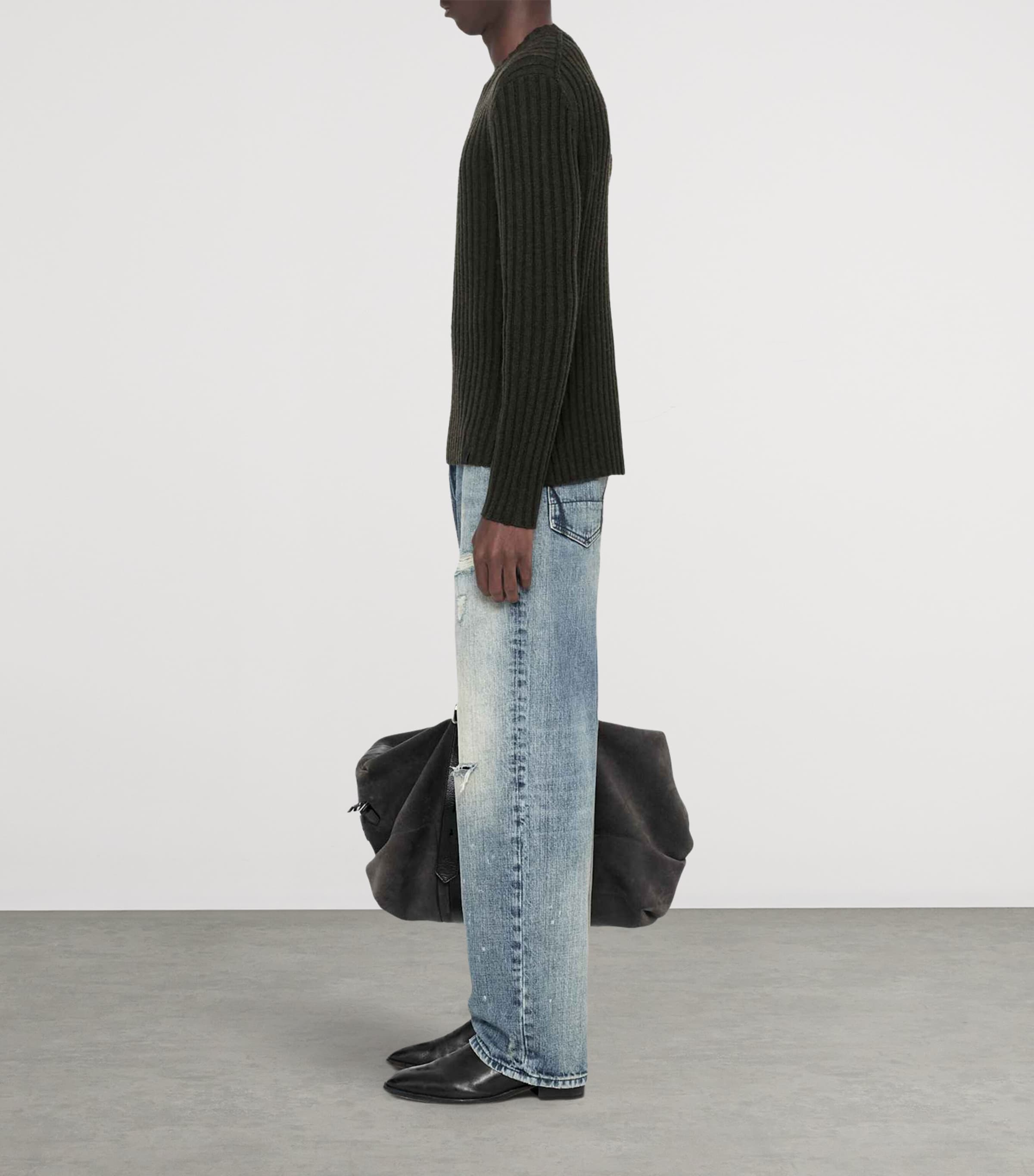 AllSaints Mens Merino Wool-Blend Liev Sweater Dark Khaki Green Image 8