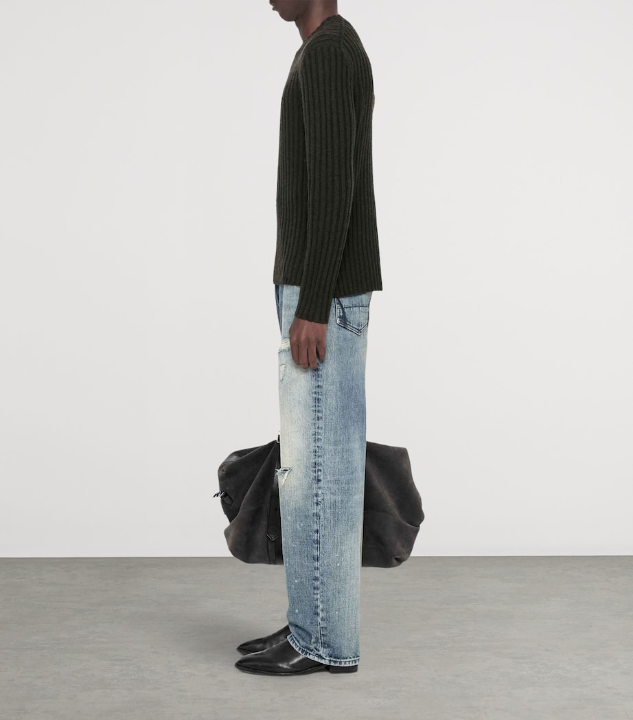 AllSaints Mens Merino Wool-Blend Liev Sweater Dark Khaki Green Image 8