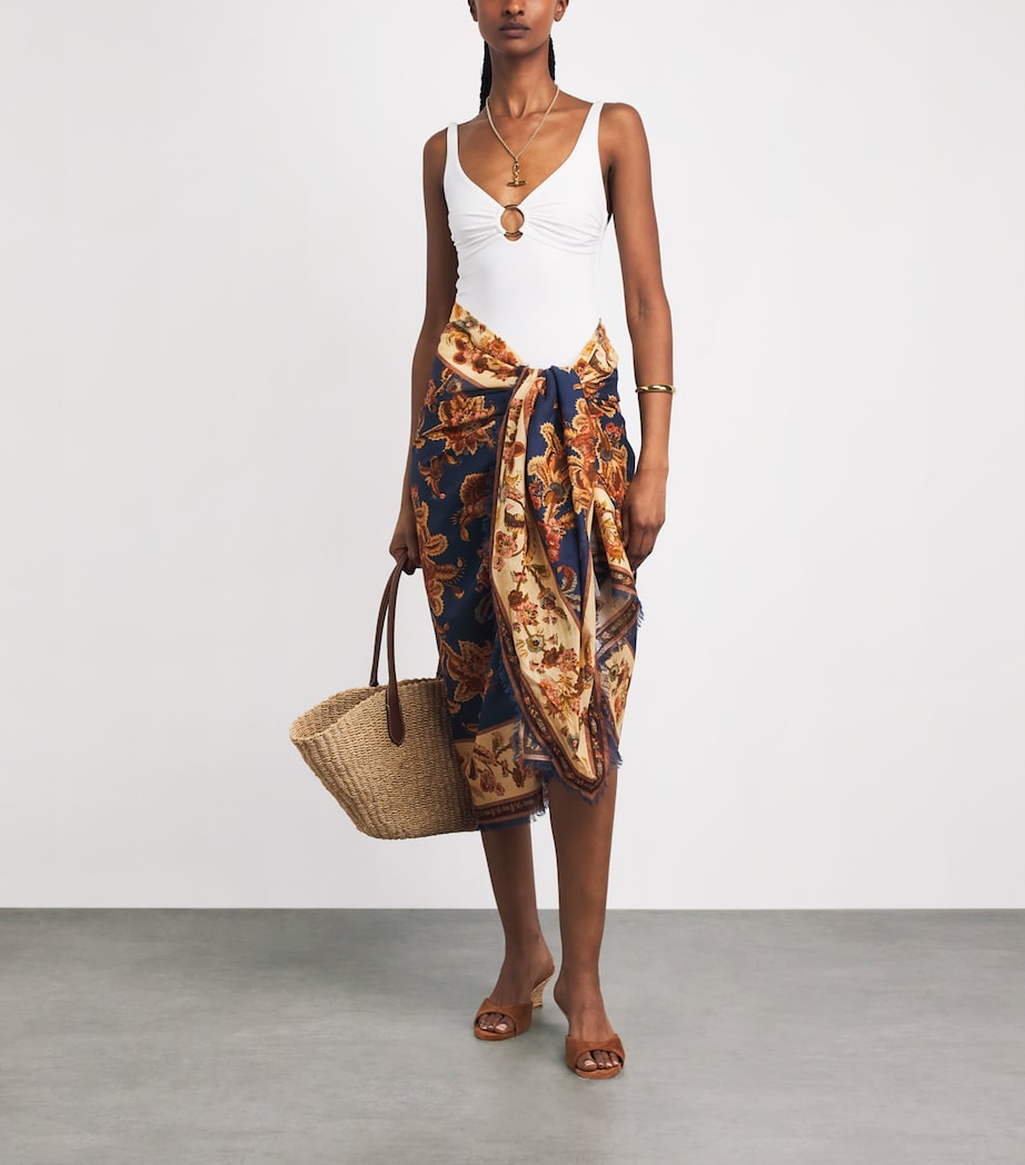 Zimmermann Womens Cotton Printed Pareo Navy Jacobean Image 2