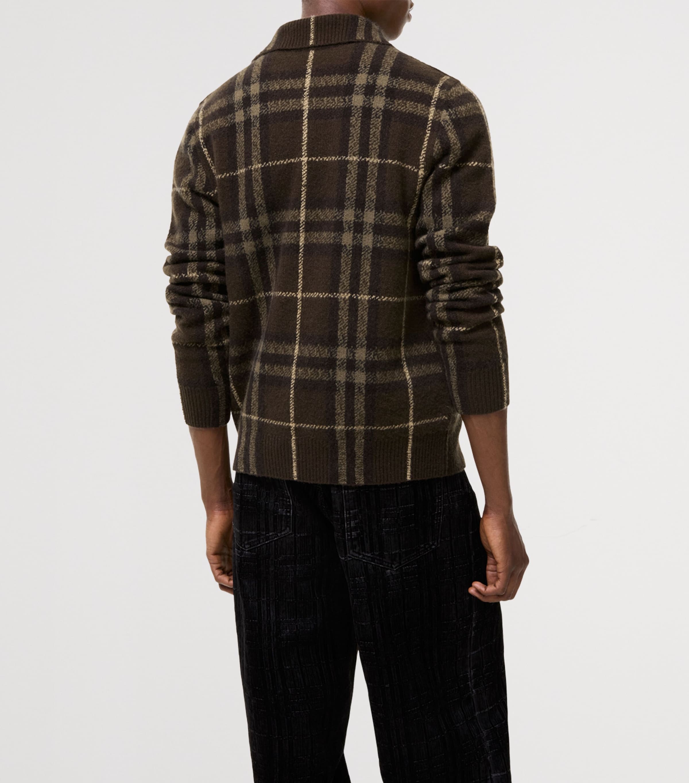 Burberry Mens Cashmere Check Cardigan Sepia Brown Image 3
