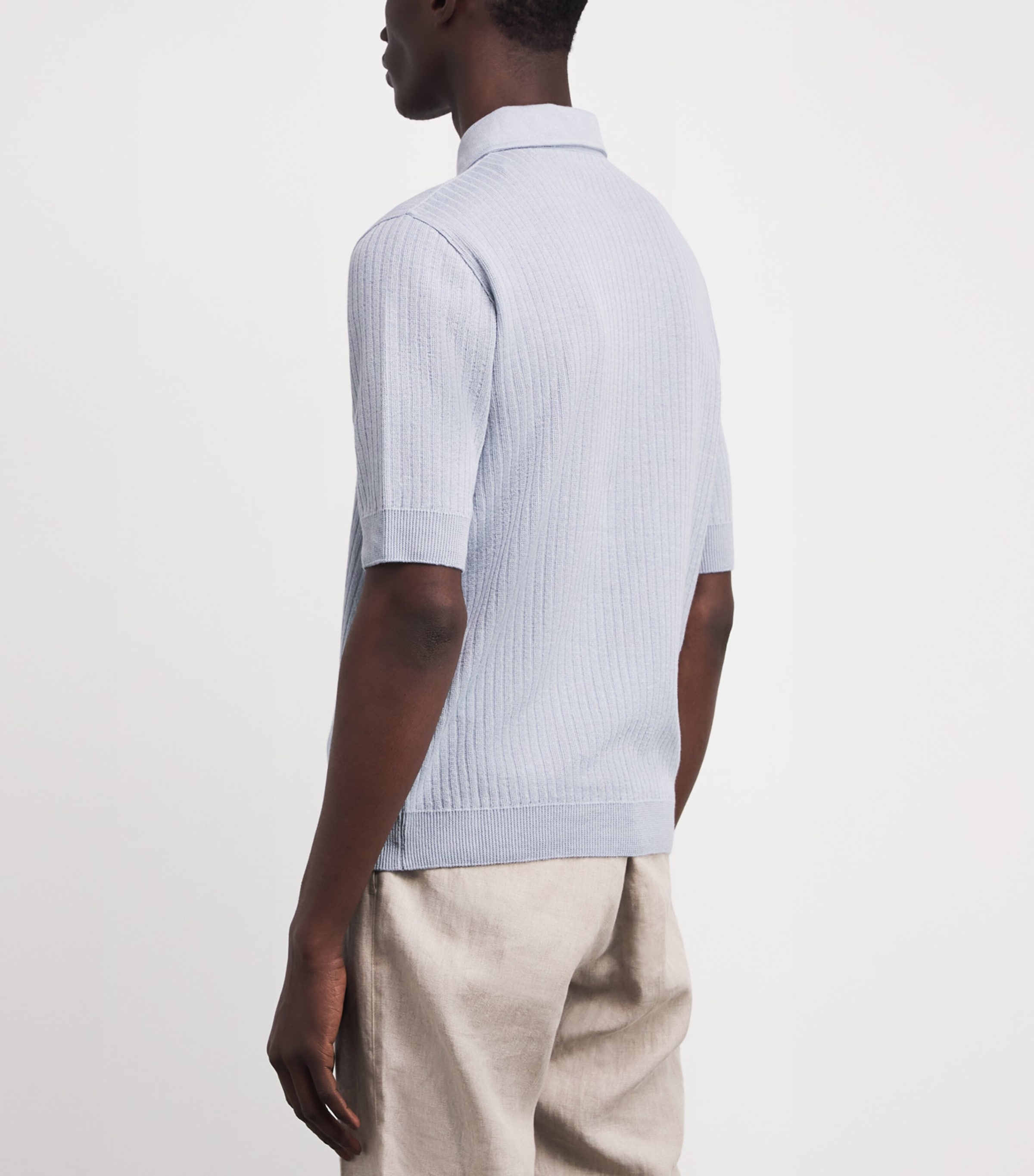 Linen-Cotton Ribbed Polo Shirt 810 LIGHT BLUE Image 4