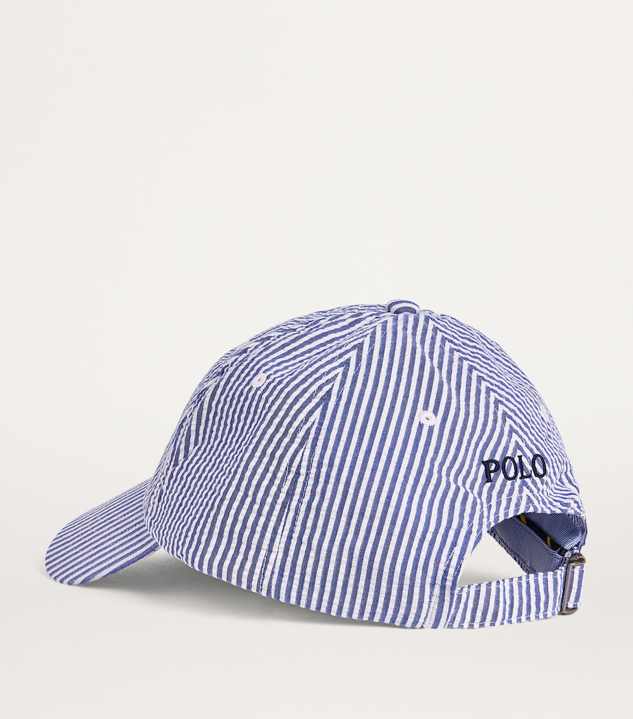 Seersucker Polo Pony Baseball Cap BLUE Image 3