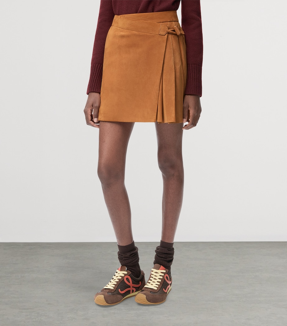 Suede Pleated Mini Skirt TOFFEE Image 3
