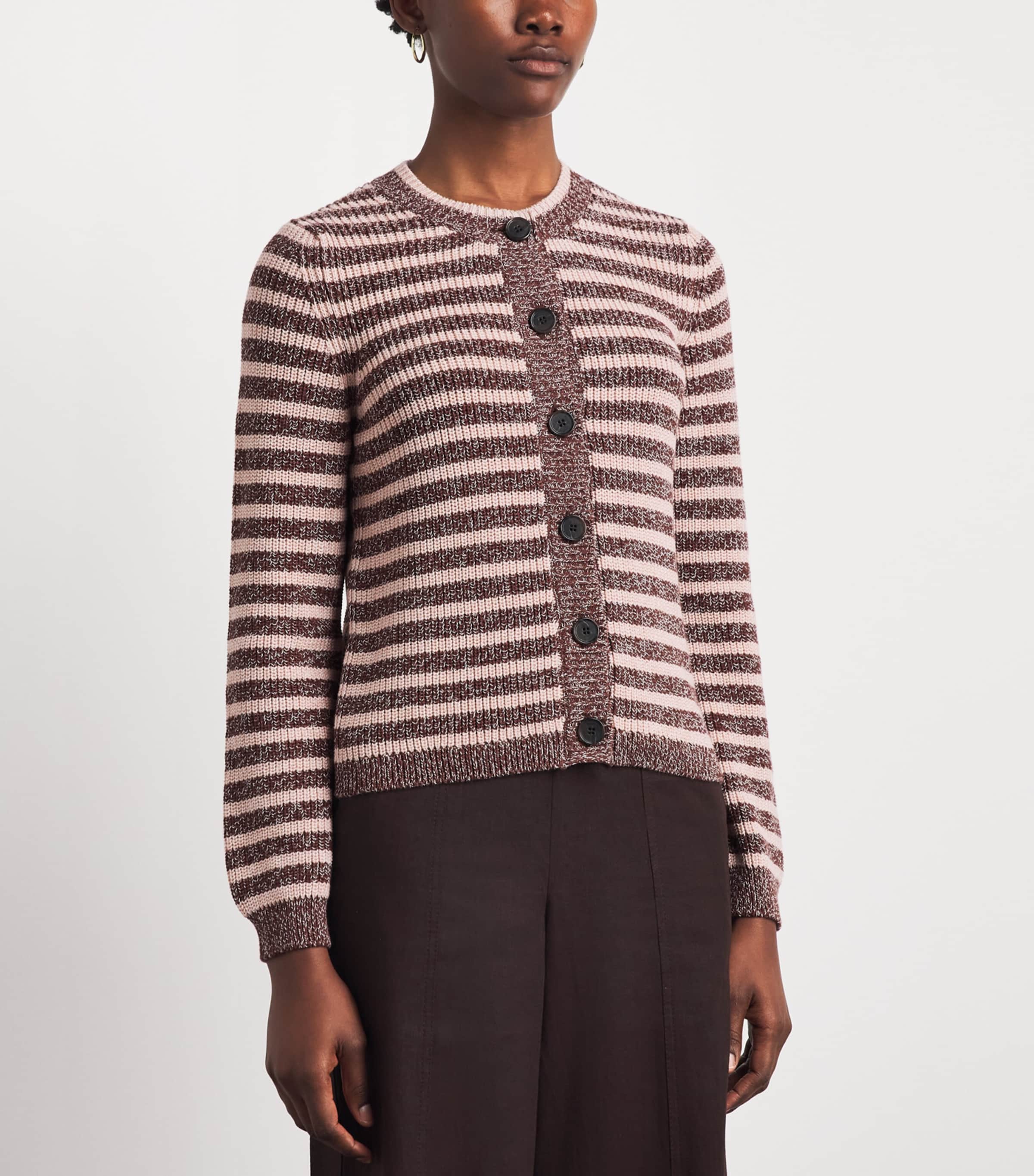 ME+EM Womens Organic Cotton Stripe Cardigan Cinnamon Brown Multi Image 4