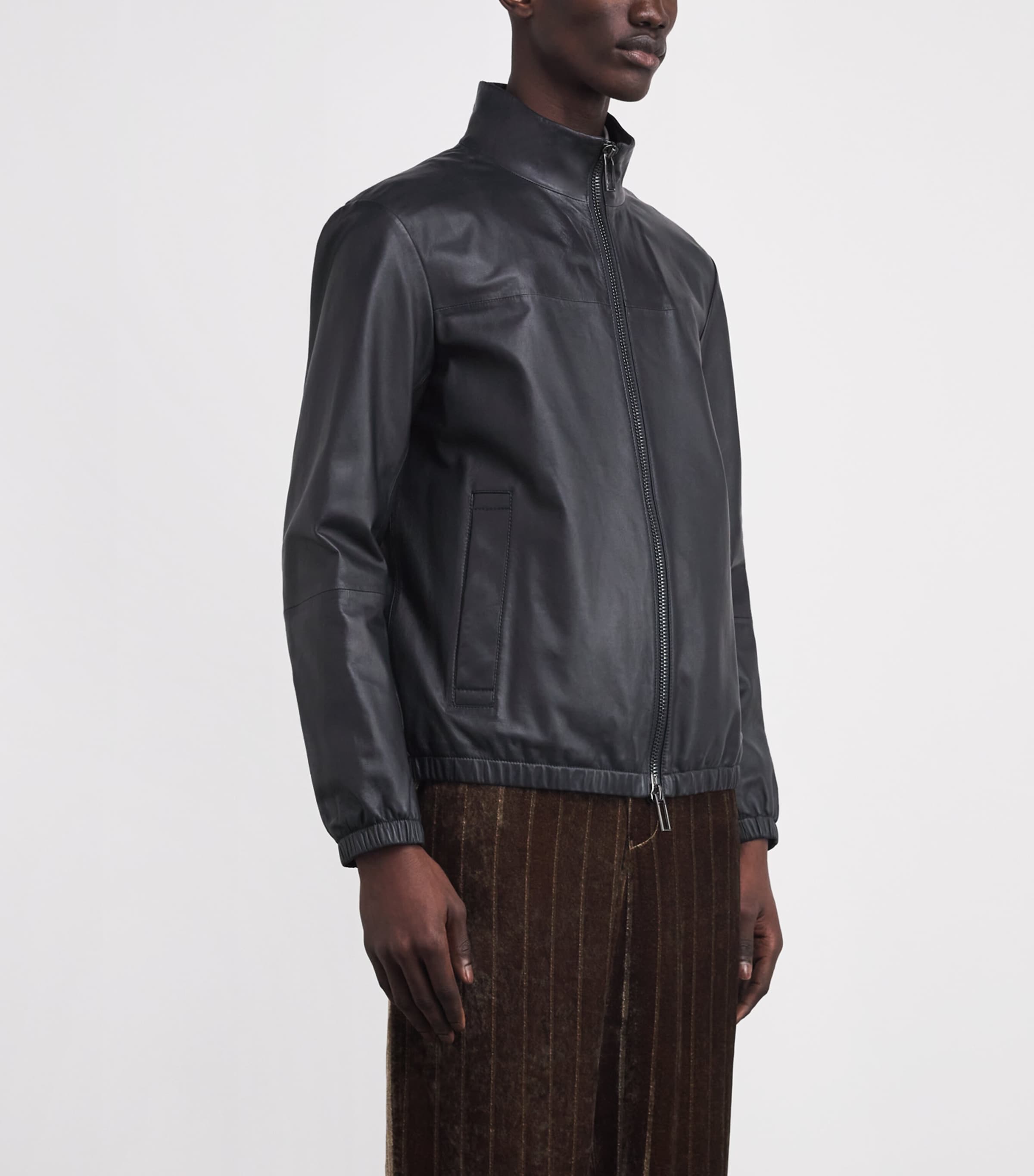 Funnel-Neck Leather Jacket 922 Image 3