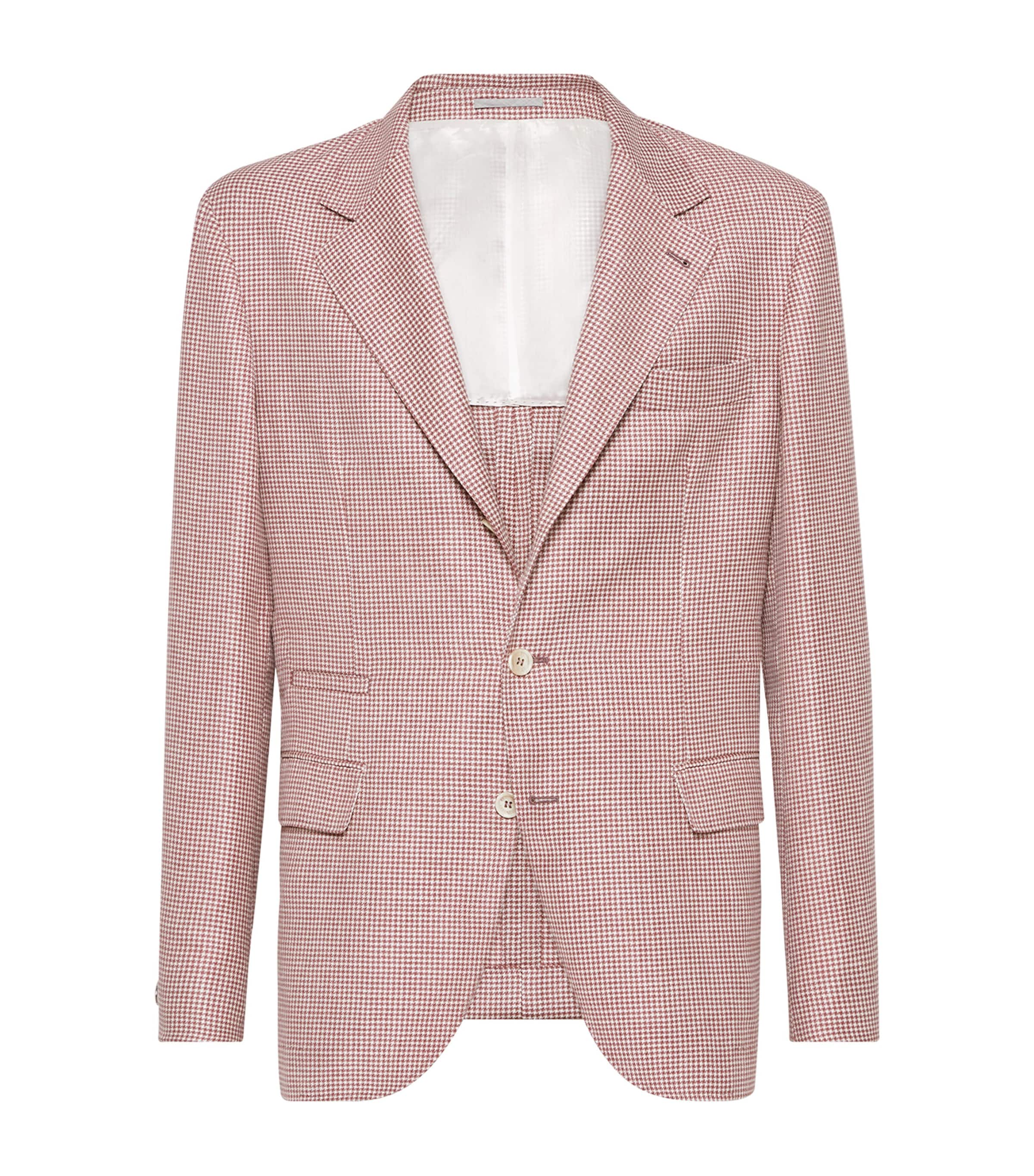 Brunello Cucinelli Single-breasted Houndstooth Jacket With Notch Lapel In White
