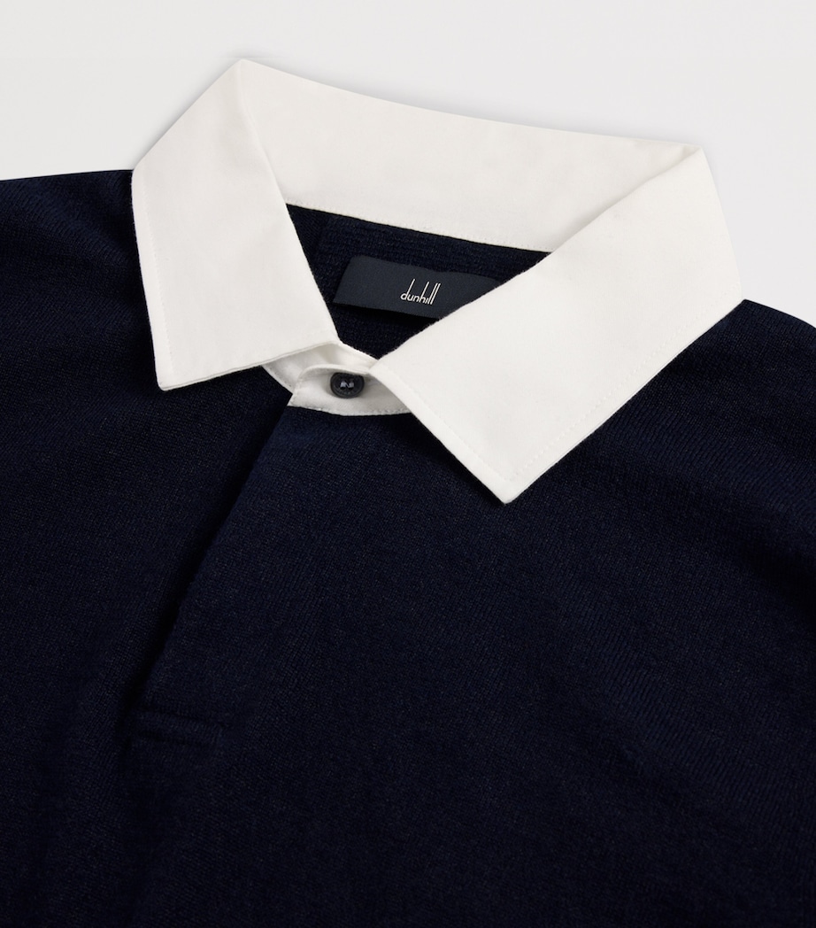 Dunhill Mens Cashmere-Linen Polo Sweater Navy Image 5