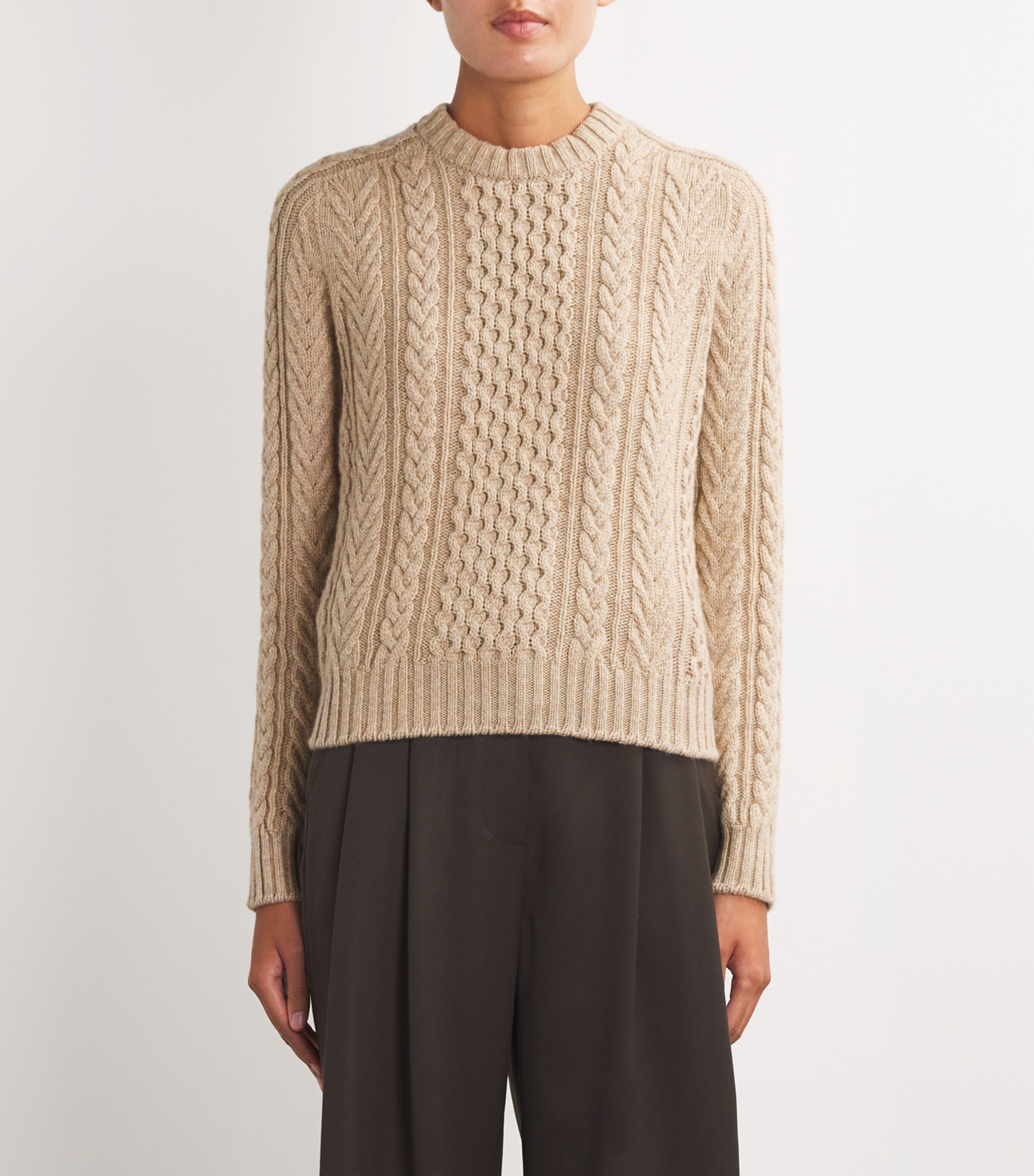 Johnstons Of Elgin Beige Cashmere Aran Sweater | Harrods US