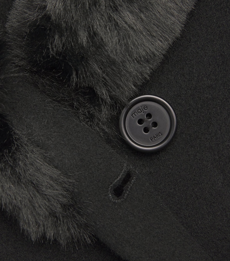 Wool-Blend Faux Fur-Collar Coat BLACK Image 5