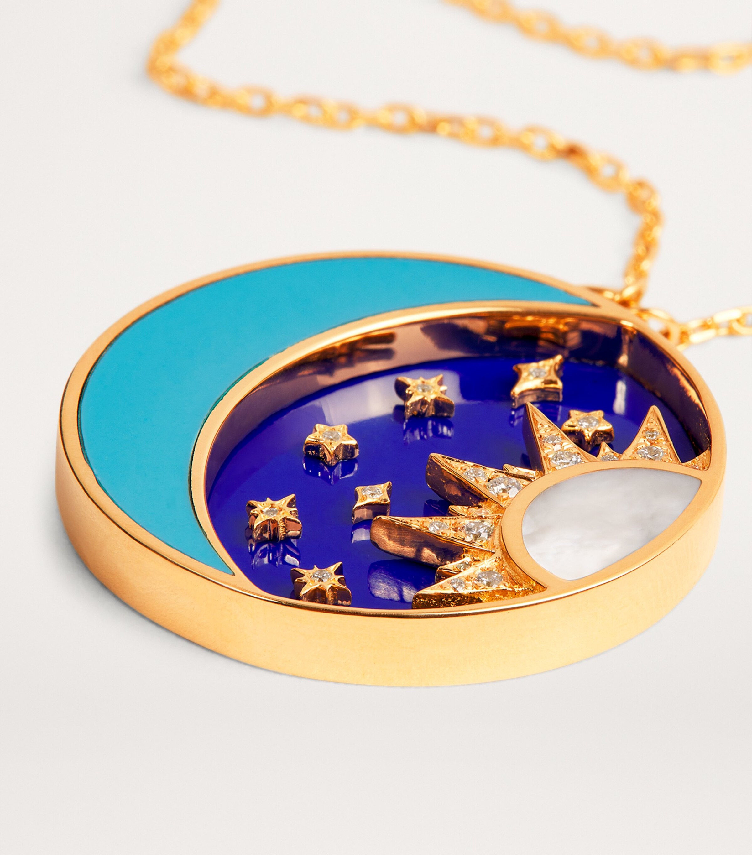 Yellow Gold, Diamond, Lapis and Turquoise Cosmic Love Necklace YELLOW GOLD Image 6