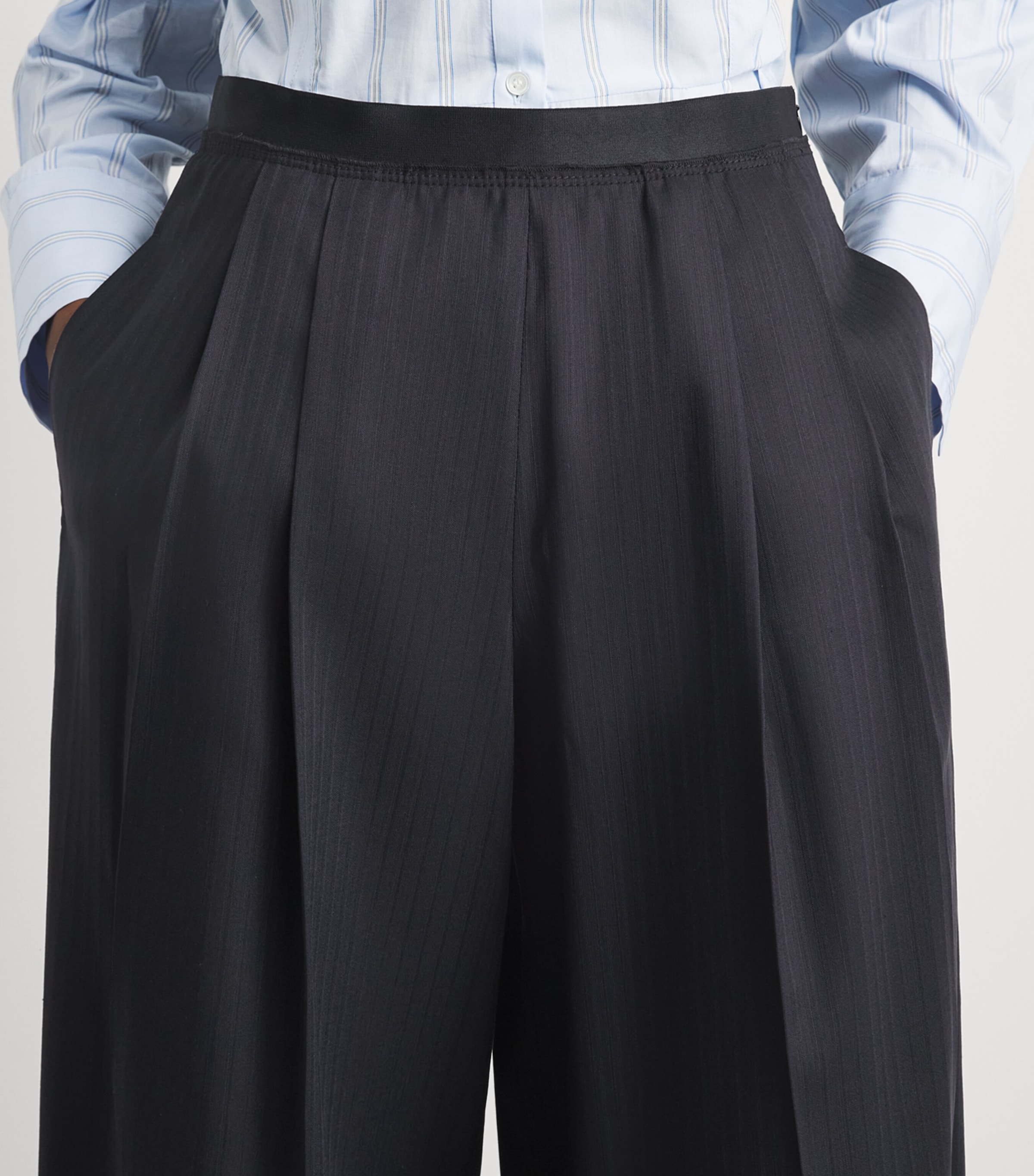 Sandro Paris Womens Wool Stripe Pleated Trousers Navy Blue Image 3