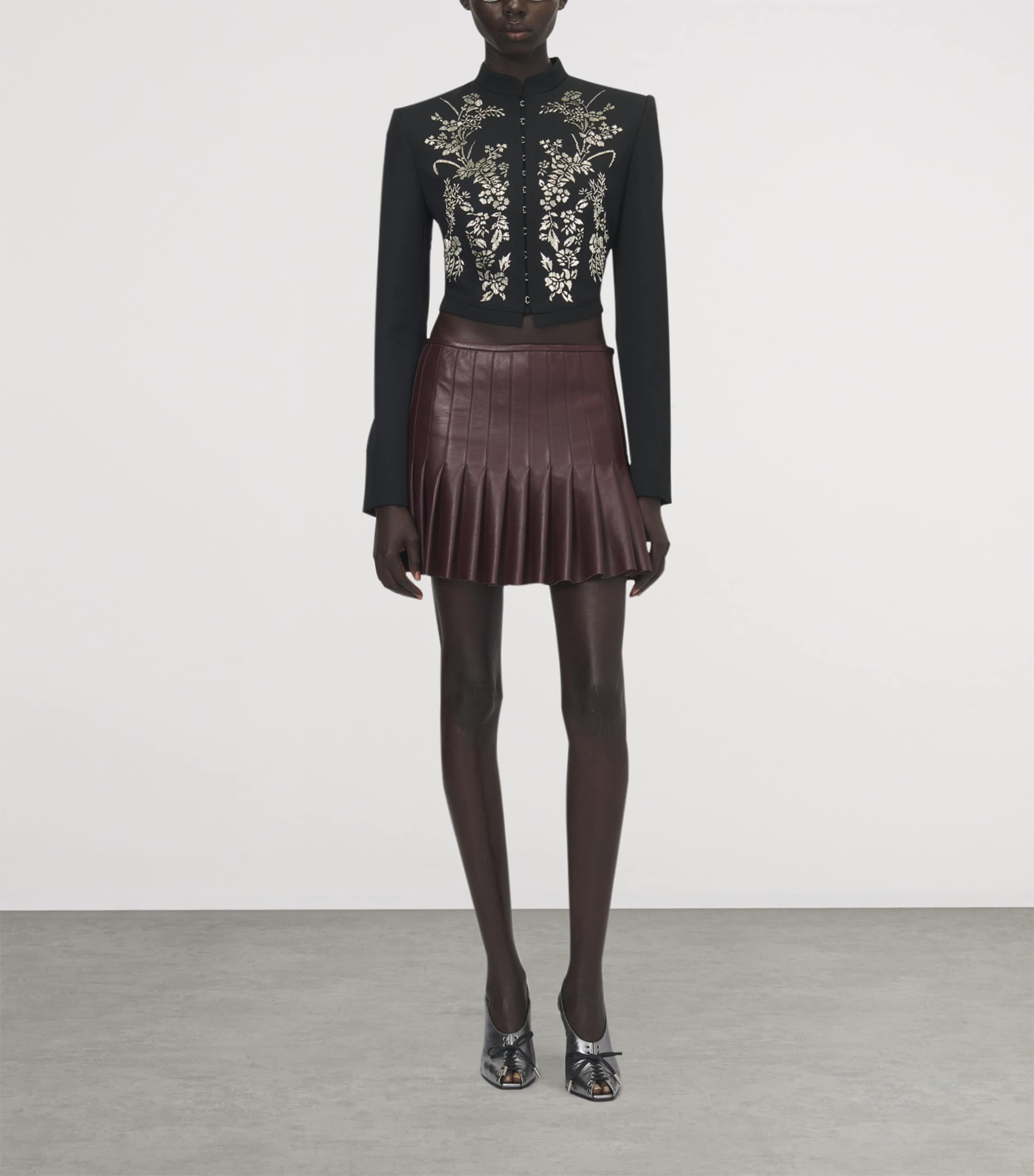 McQueen Womens Wool Embroidered Floral Cropped Jacket Image 2