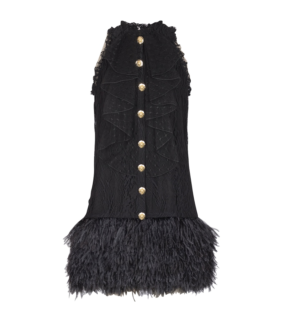 Cotton-Blend Lace and Feather Mini Dress 0PA NOIR Image 1