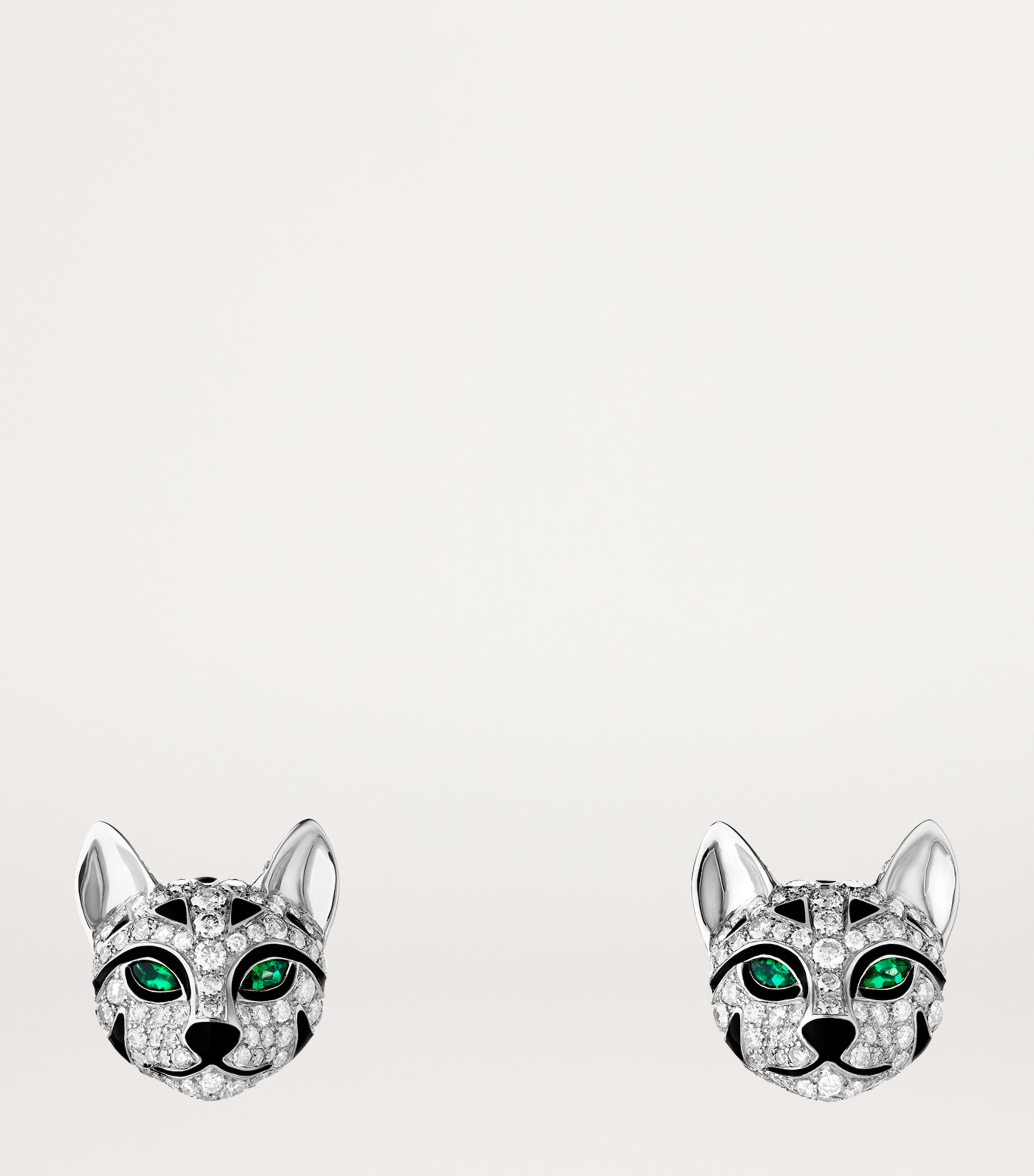 Boucheron White Gold, Diamond and Emerald Fuzzy, the Leopard Cat Earrings White Gold Image 3