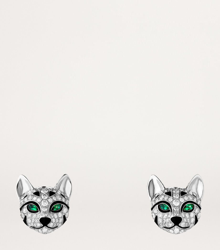 Boucheron White Gold, Diamond and Emerald Fuzzy, the Leopard Cat Earrings White Gold Image 3