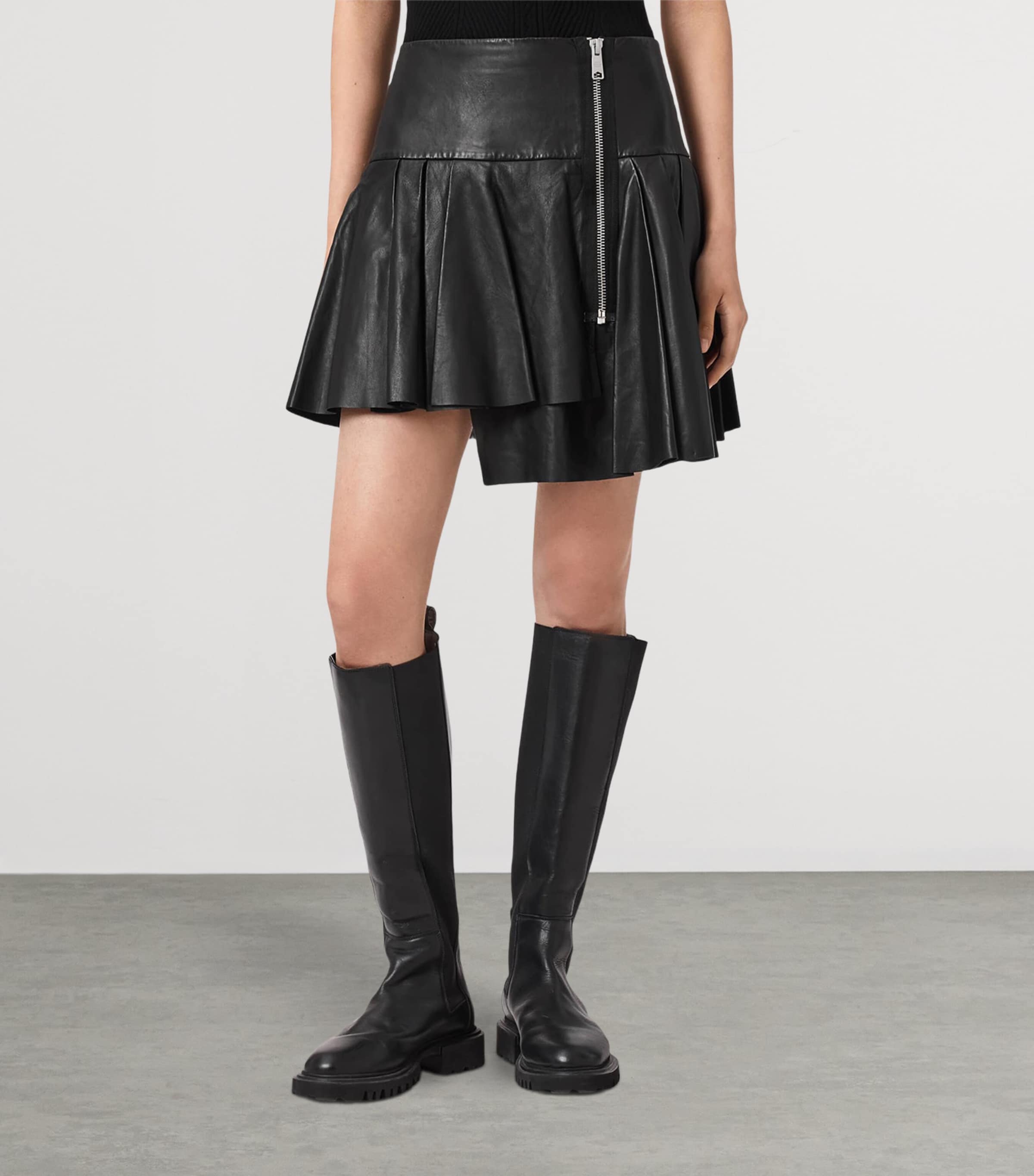 AllSaints Womens Nappa Leather Irina Mini Skirt Black Image 3