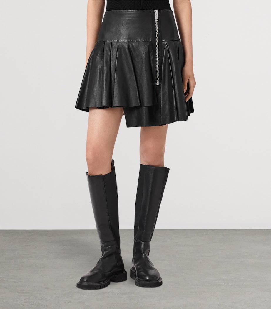 AllSaints Womens Nappa Leather Irina Mini Skirt Black Image 3