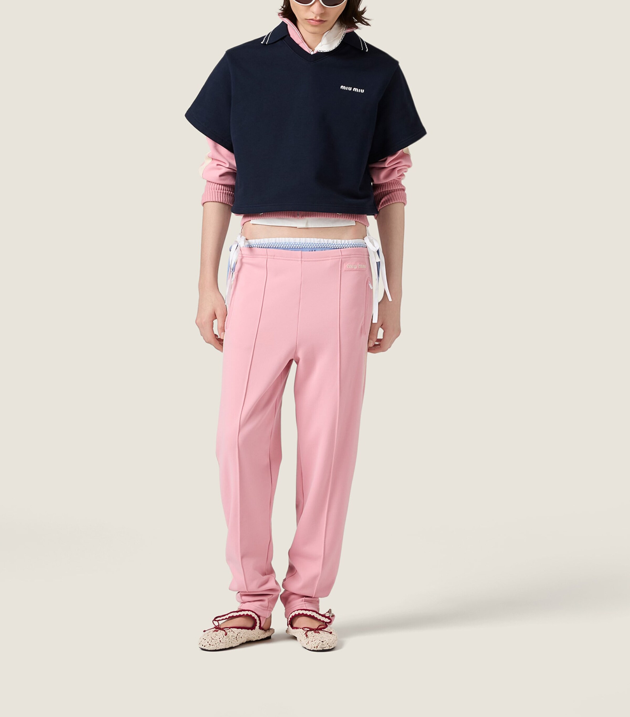 Miu Miu Womens Technical Fabric Stripe Track Jacket Pink Image 6