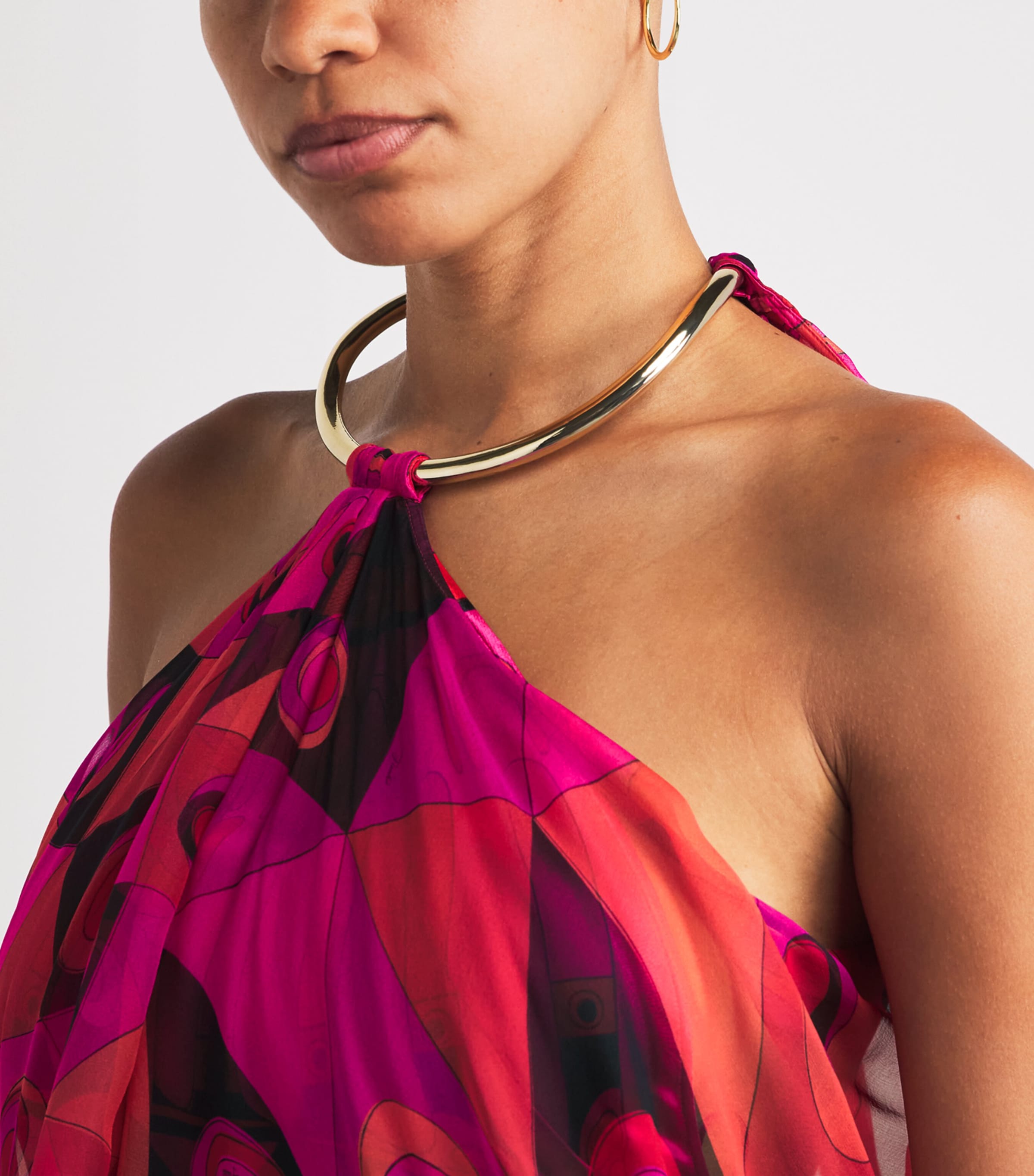 PUCCI Womens Silk Occhi Print Maxi Dress Fuchsia Image 3