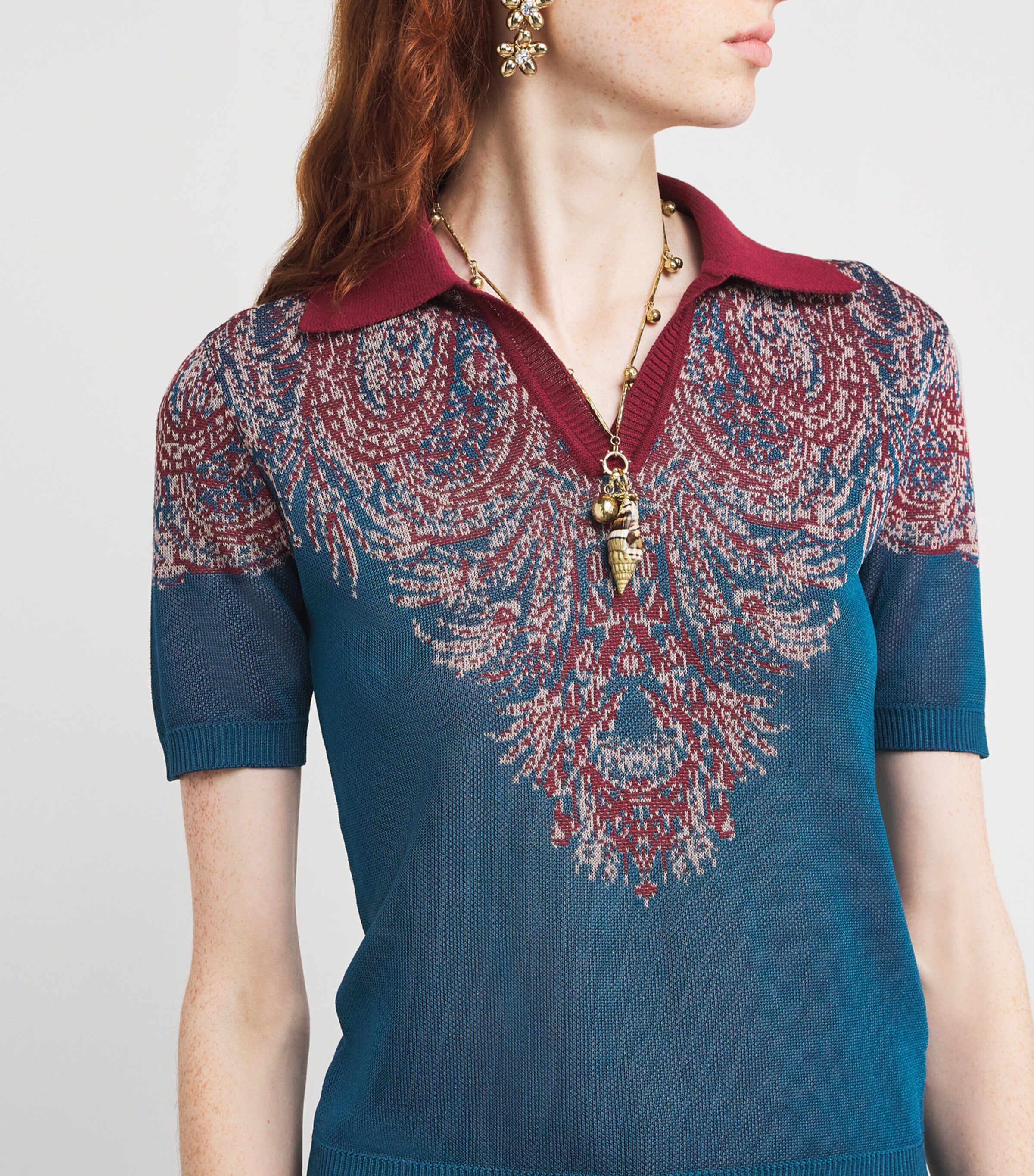 Etro Womens Jacquard Polo Sweater Image 7