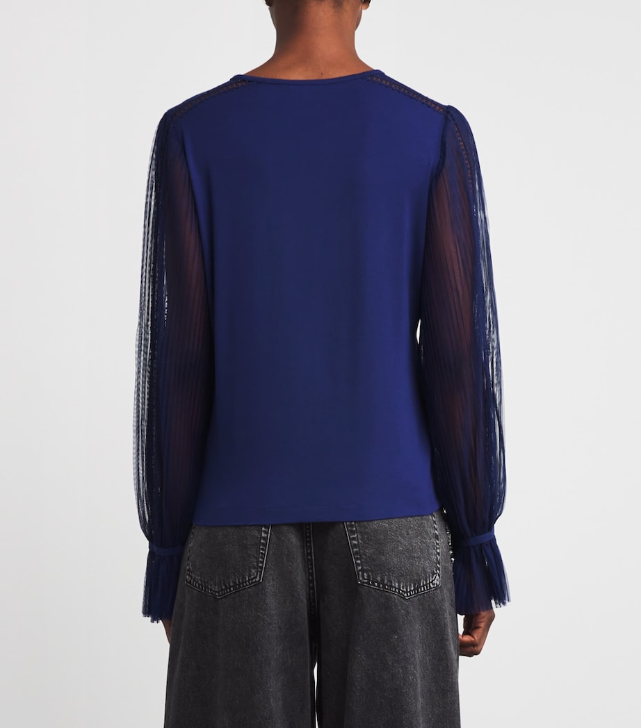 Tulle-Sleeve Layering Blouse BRIGHT EVENING BLUE Image 4