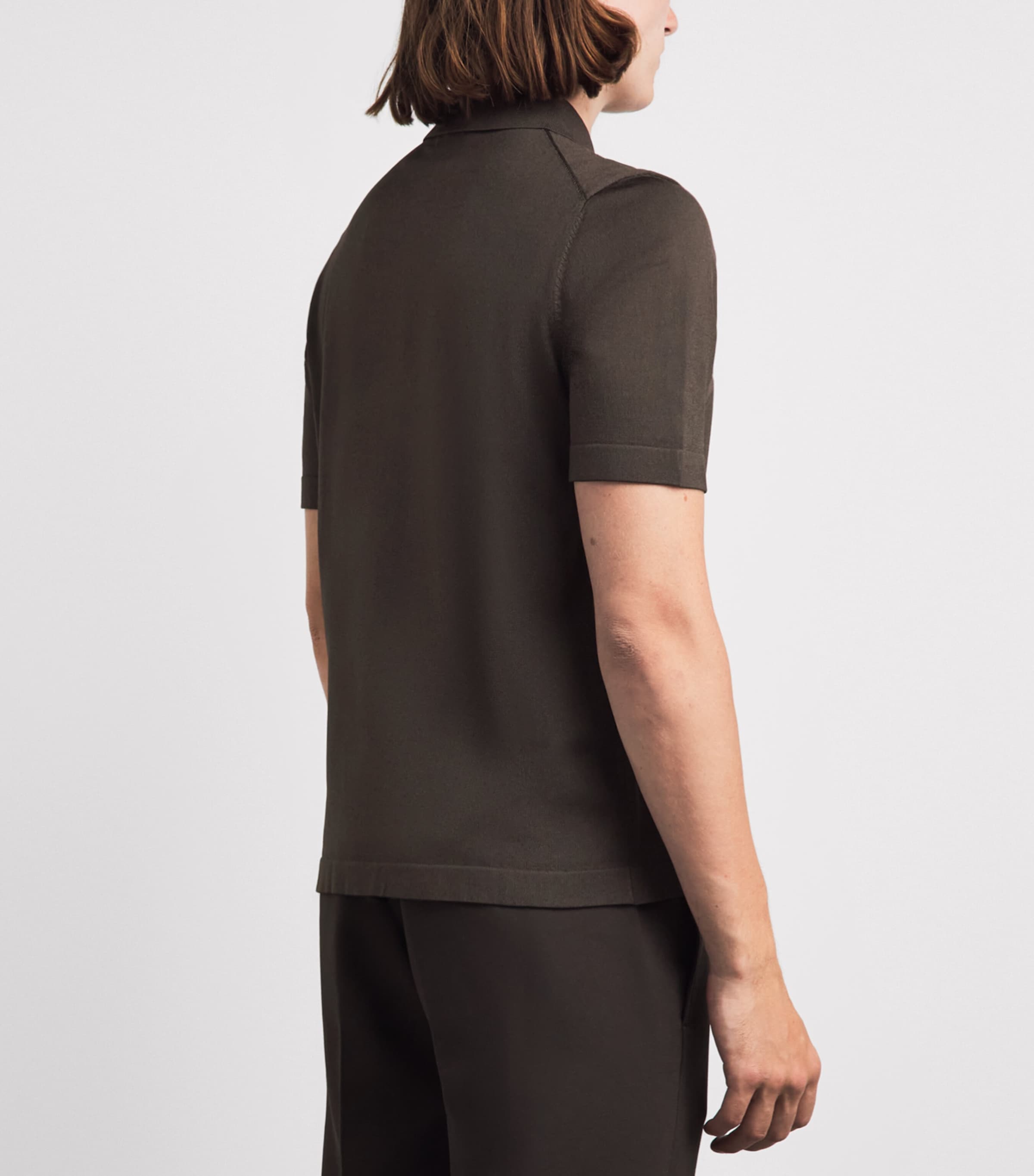 Sandro Paris Mens Zip-Up Polo Shirt Chocolate Image 5