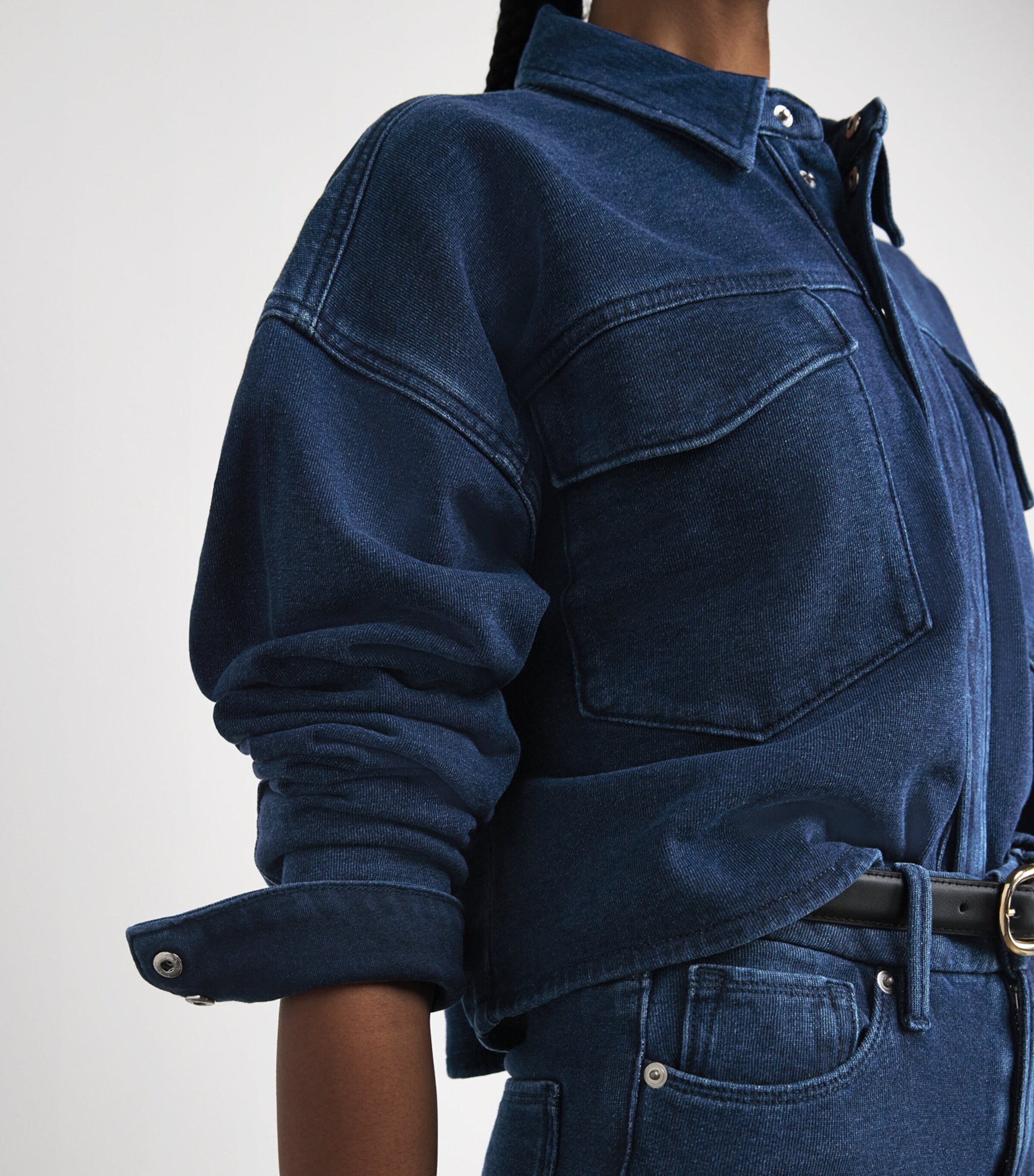 Good American Womens Cotton Cropped Jeanius Jacket Image 3
