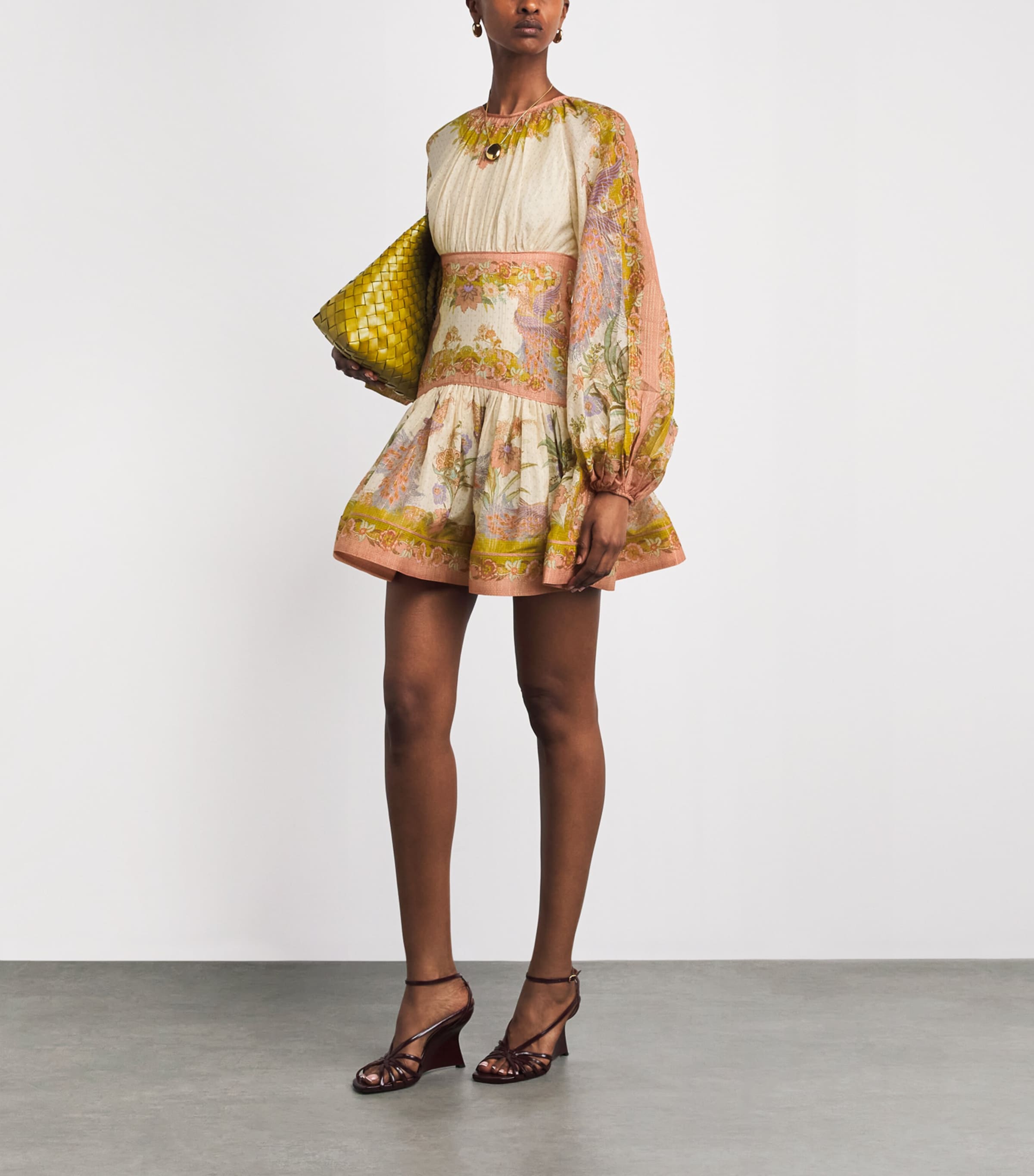 Zimmermann Womens Cotton-Silk Indra Mini Dress Chartreuse Scrf Flrl Image 2