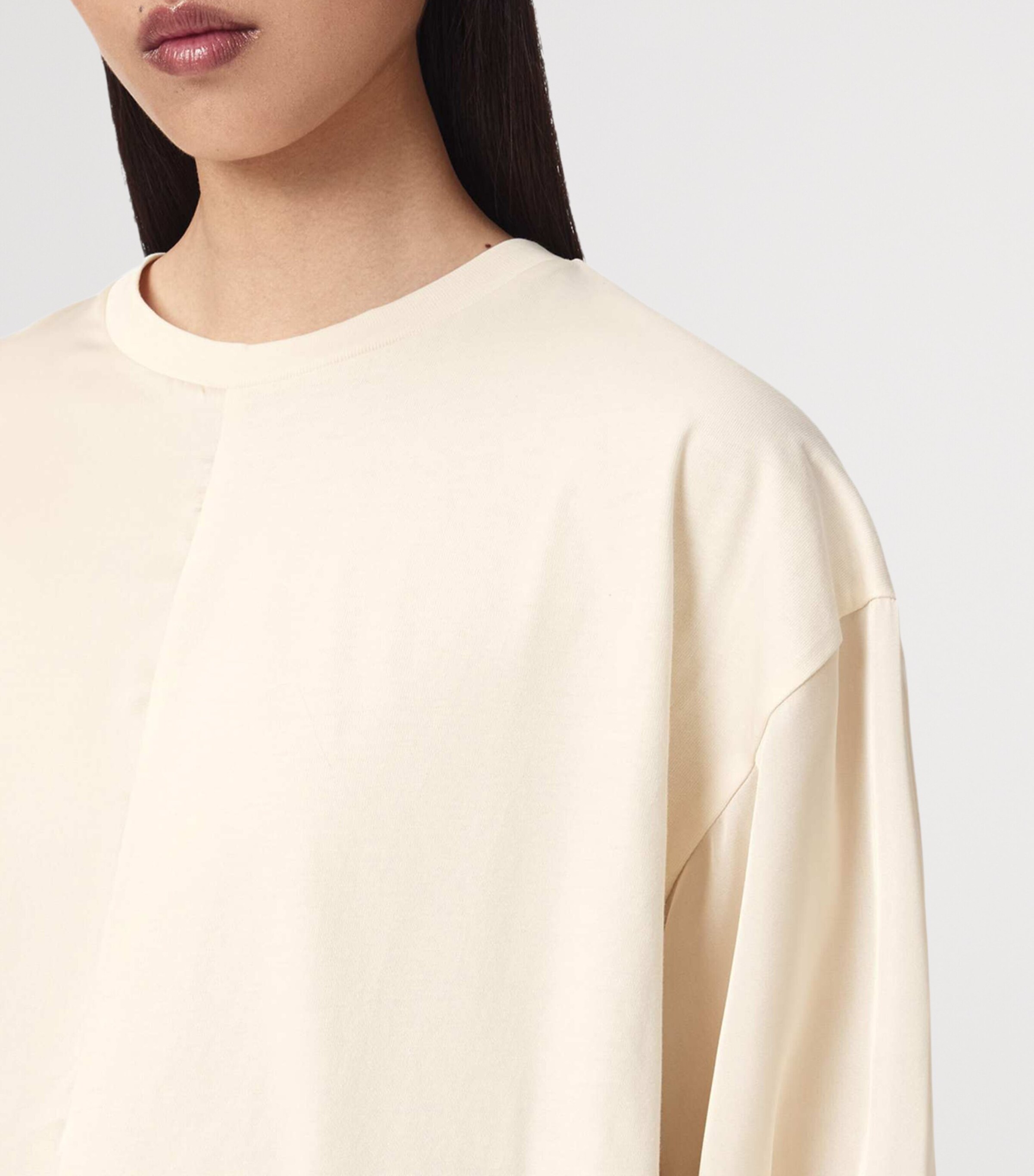 AllSaints Womens Cotton Lace-Trim Lenny T-Shirt Champagne White Image 6