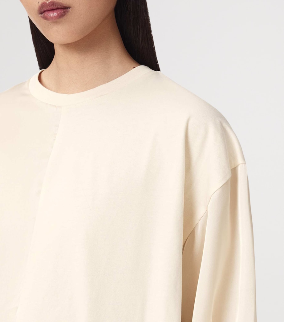 AllSaints Womens Cotton Lace-Trim Lenny T-Shirt Champagne White Image 6
