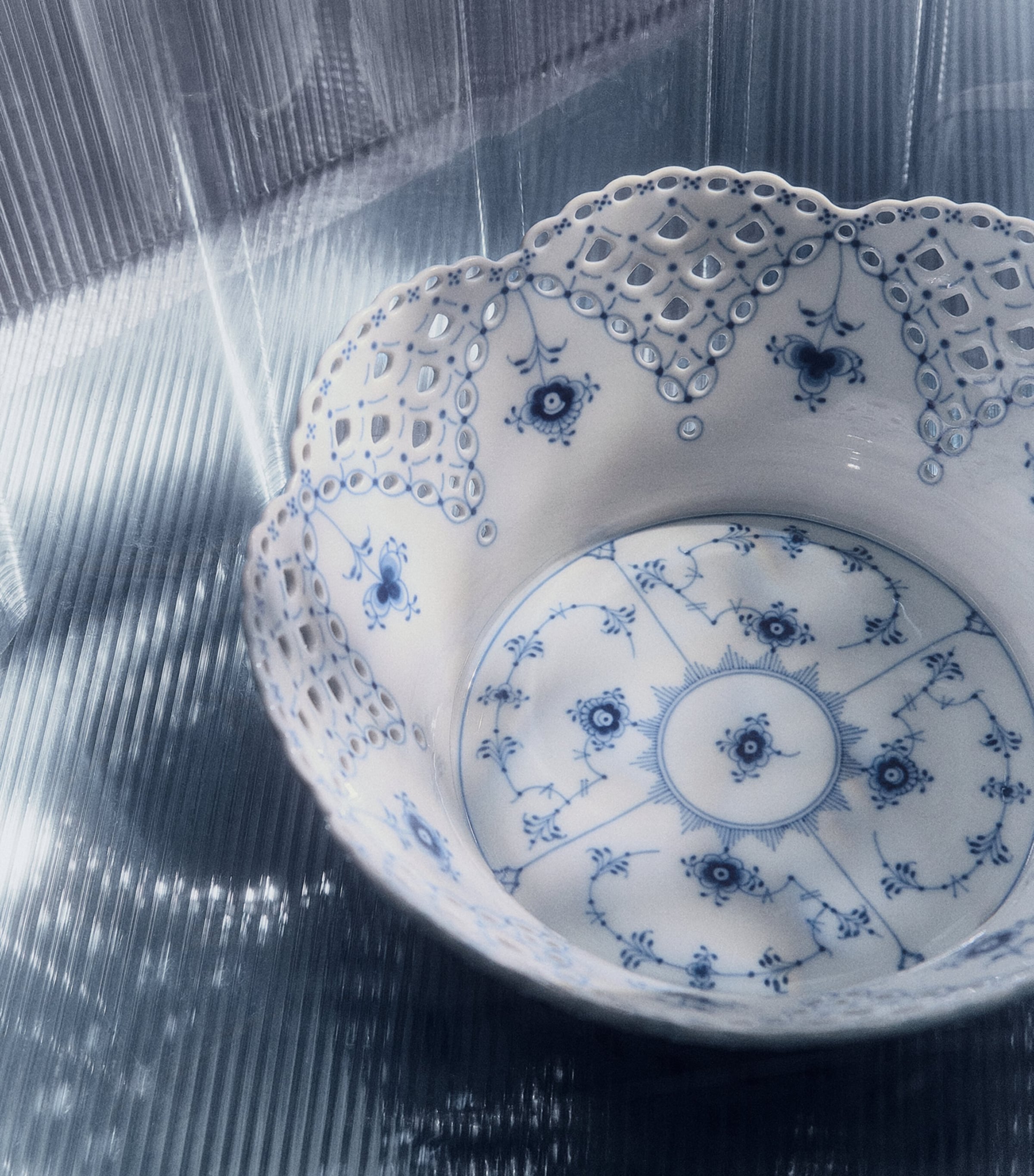 Royal Copenhagen Porcelain Full Lace Fluted Fruit Bowl (23cm) Blue Image 2