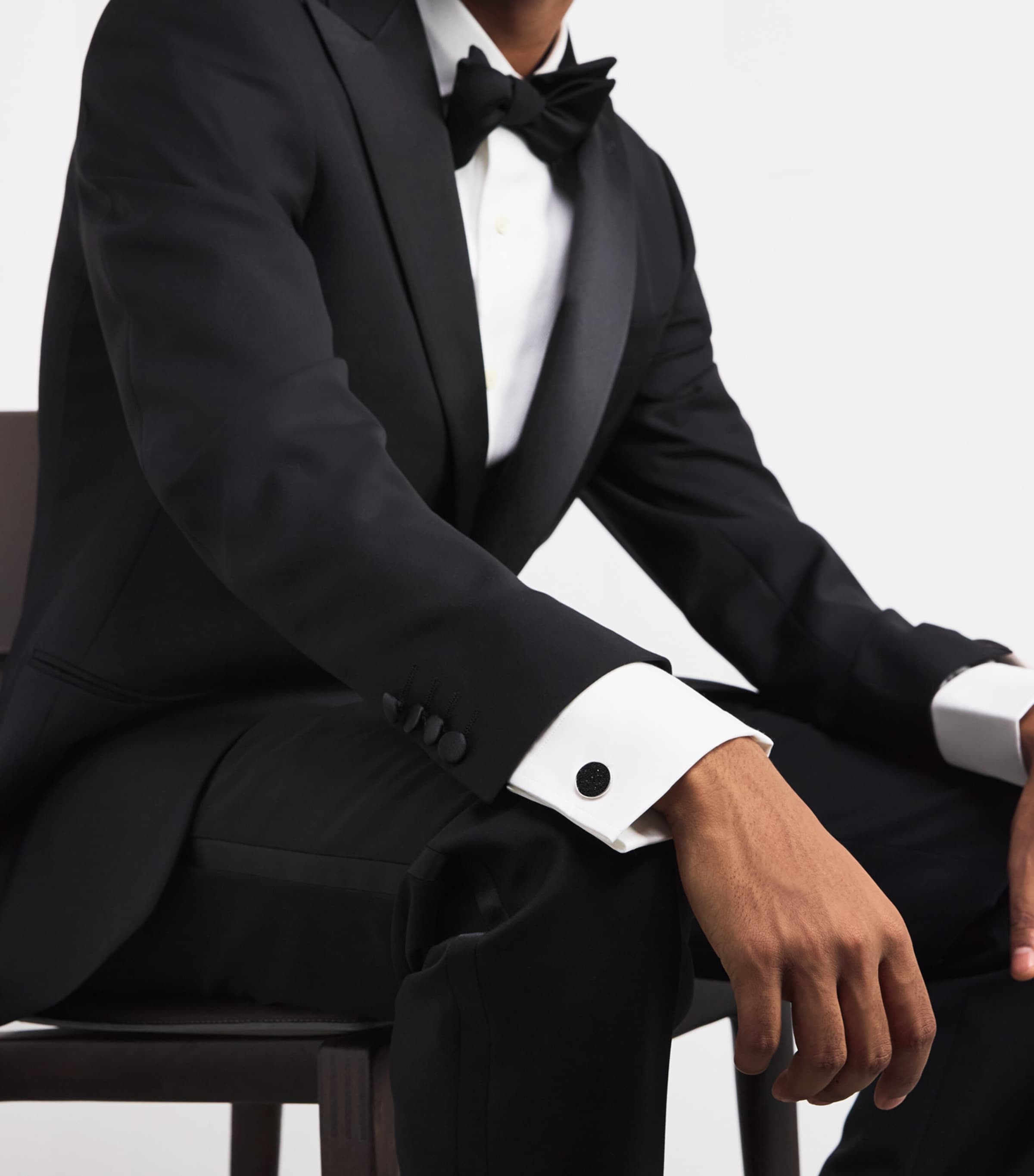 Rhodium-Plated Moondust Round Cufflinks BLACK Image 2