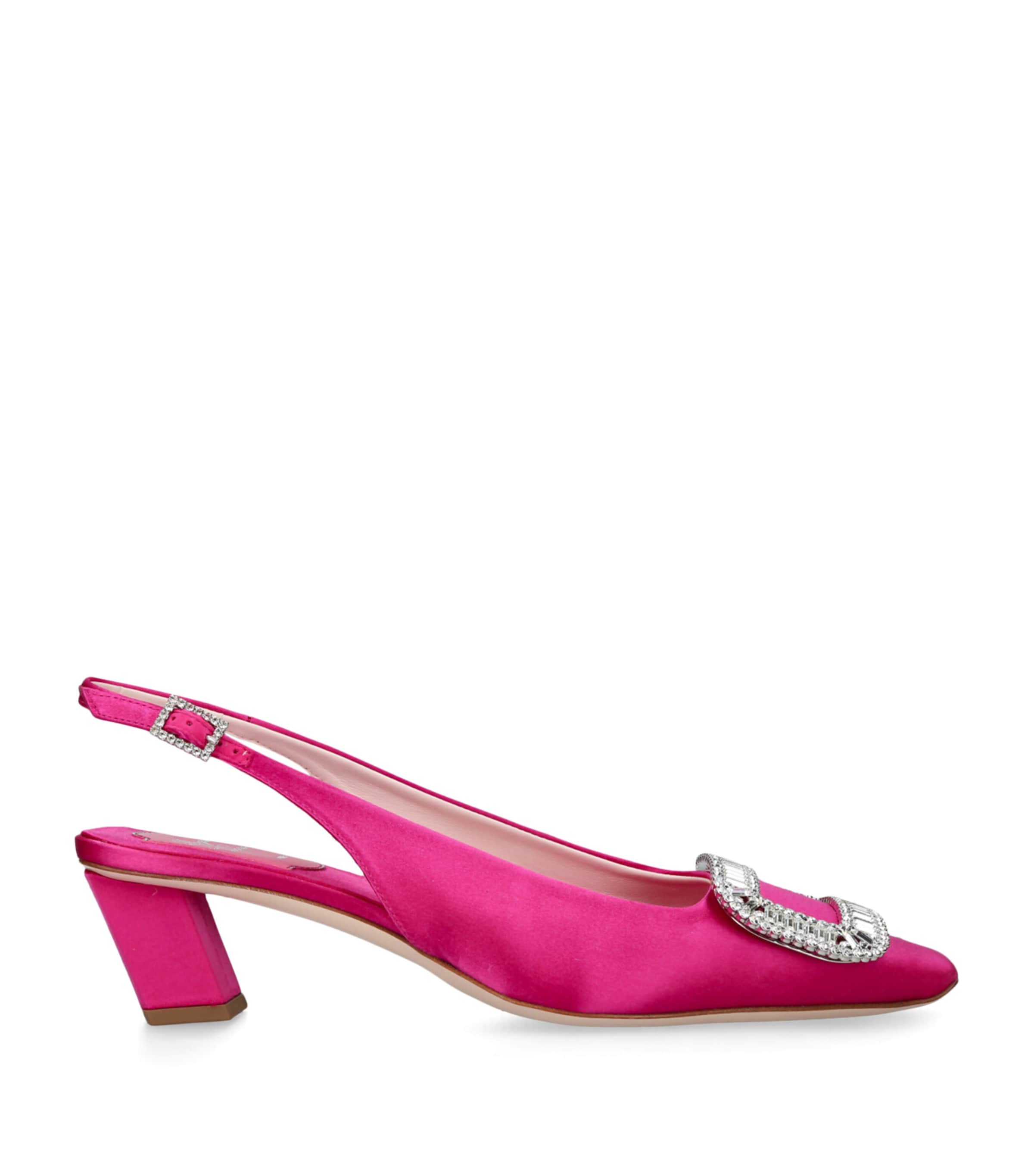 Roger Vivier Satin Pilgrim Slingback Pumps 45 Pink Image 1