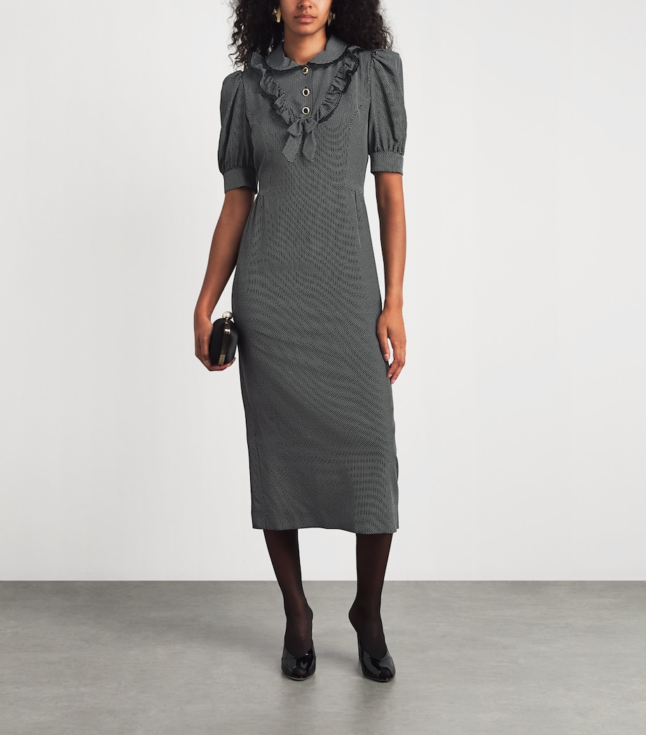 Alessandra Rich Womens Silk Polka-Dot Collared Midi Dress Black White Image 2