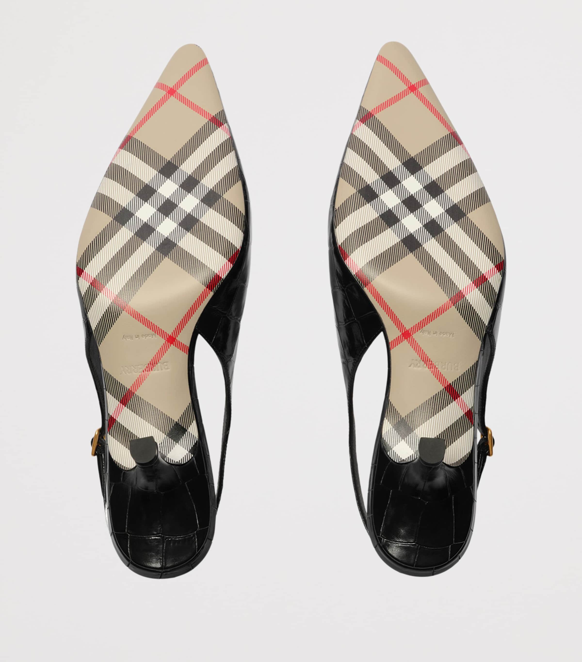 Burberry Leather Croc-Embossed Dame Slingback Pumps 55 Black Image 5