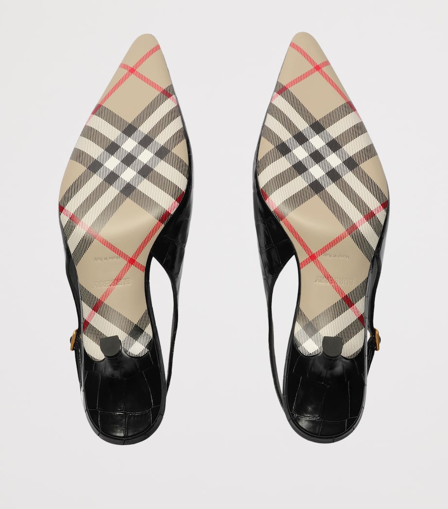 Burberry Leather Croc-Embossed Dame Slingback Pumps 55 Black Image 5