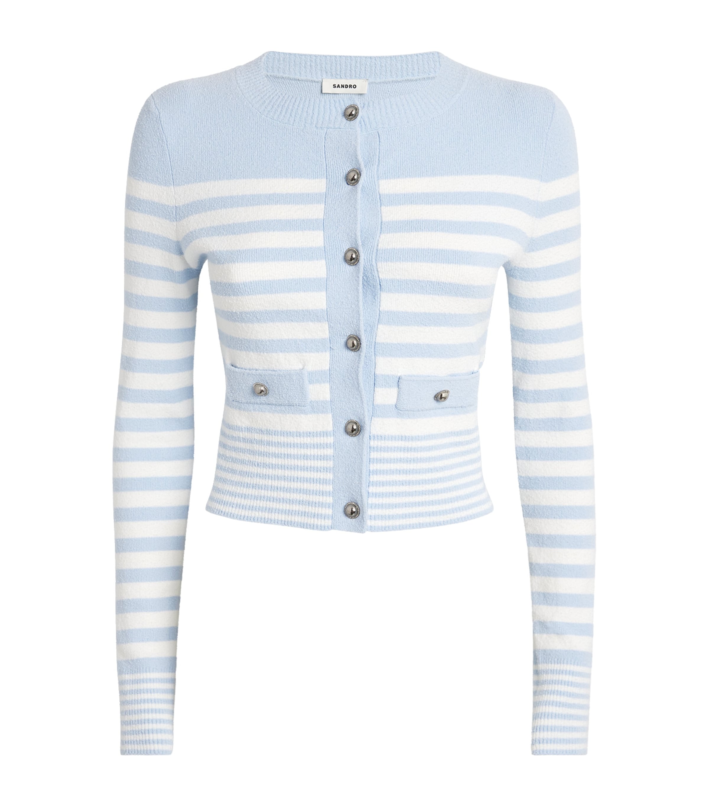 Sandro Terry-knit Striped Cardigan In Blue