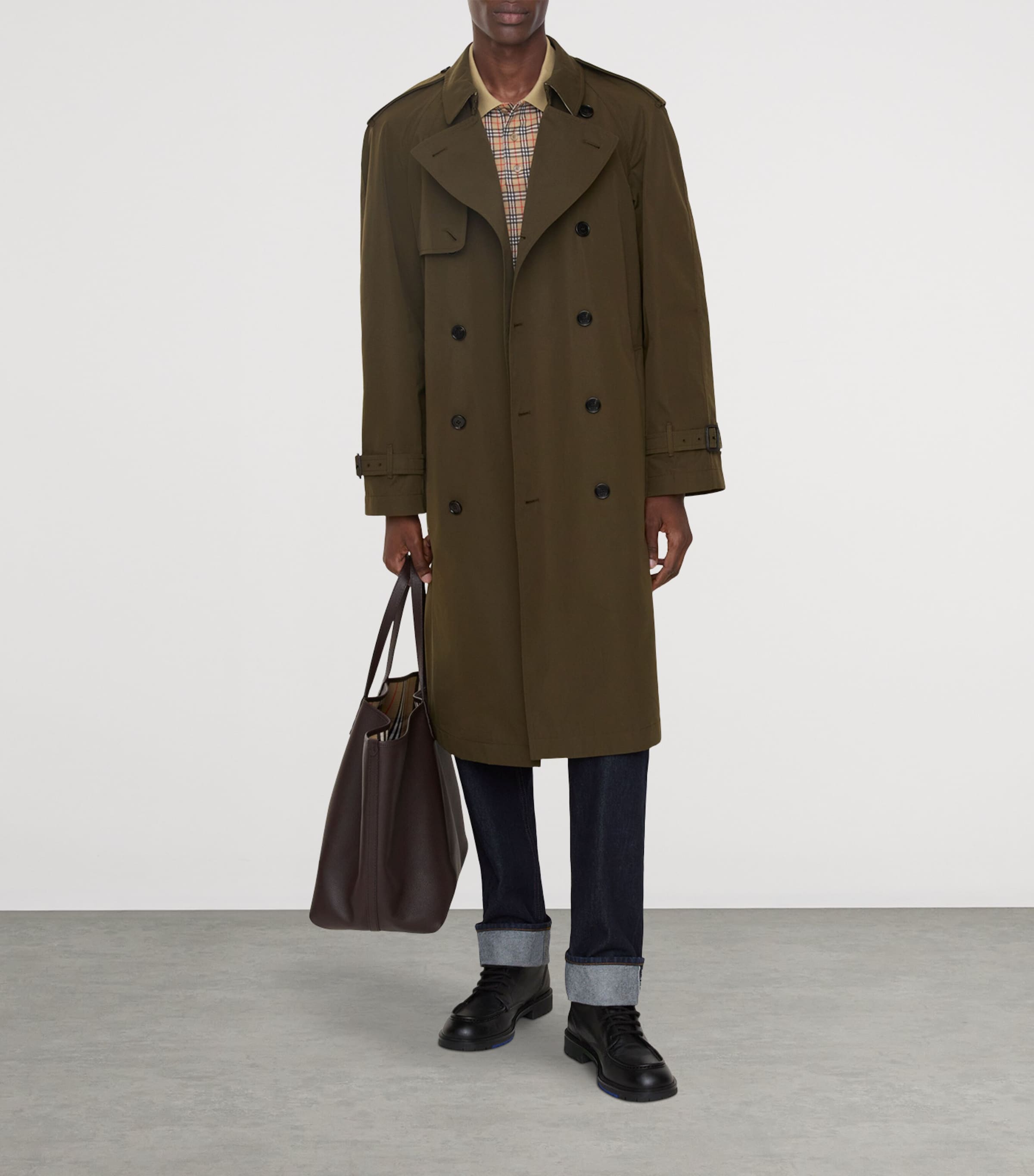 Burberry Mens Long Cotton Gabardine Trench Coat Marsh Image 2