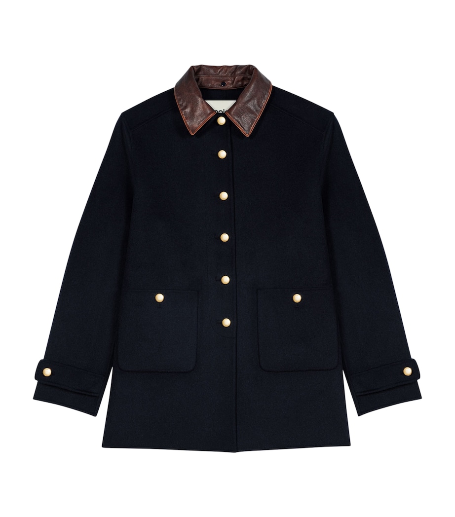 Maje Womens Wool-Blend Collared Jacket Navy Image 1
