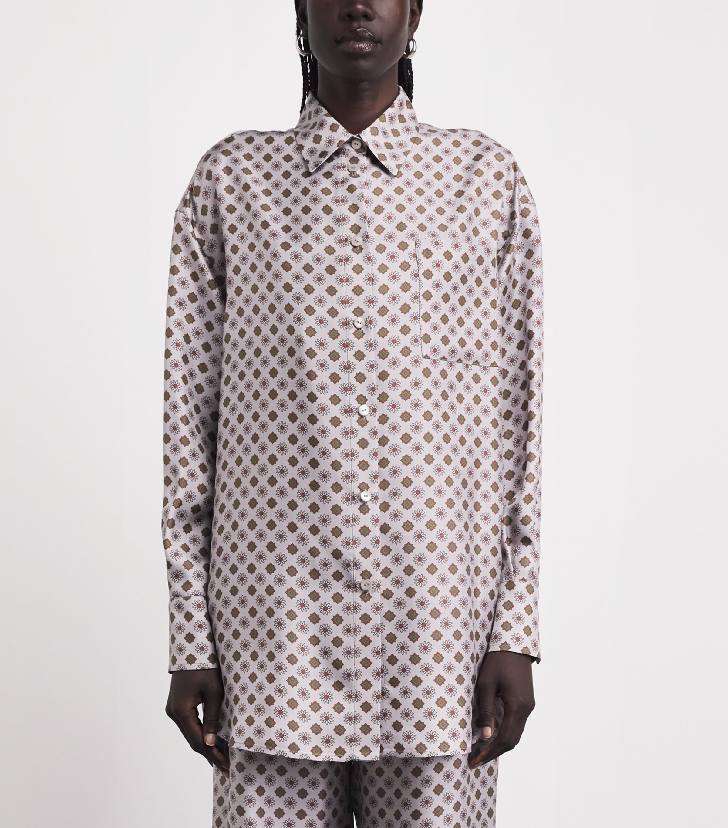 Colombo Womens Silk Twill Printed Shirt Edelweiss Print Image 4