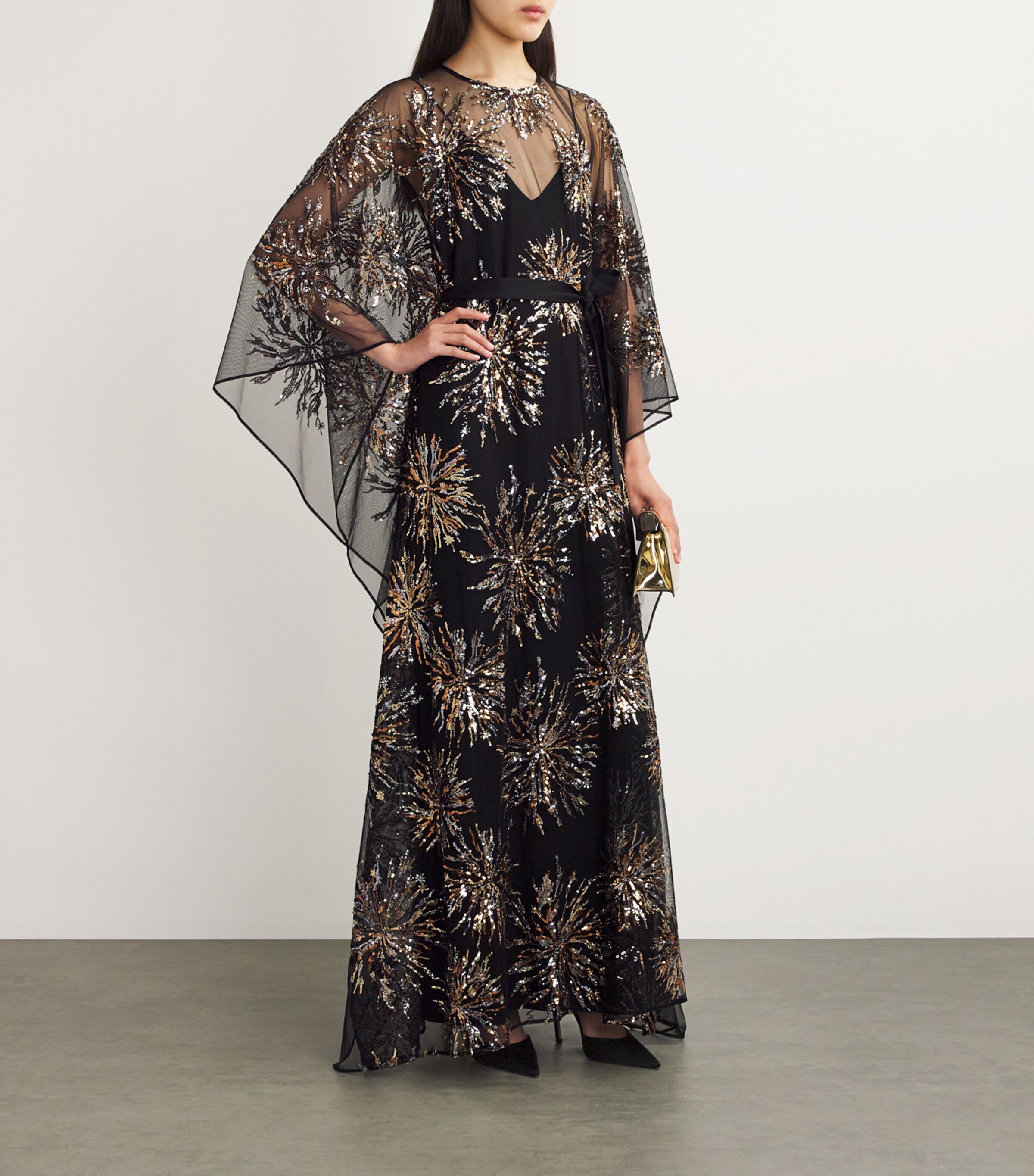 Taller Marmo Womens Sequinned Gran Soleil Kaftan Black Image 2