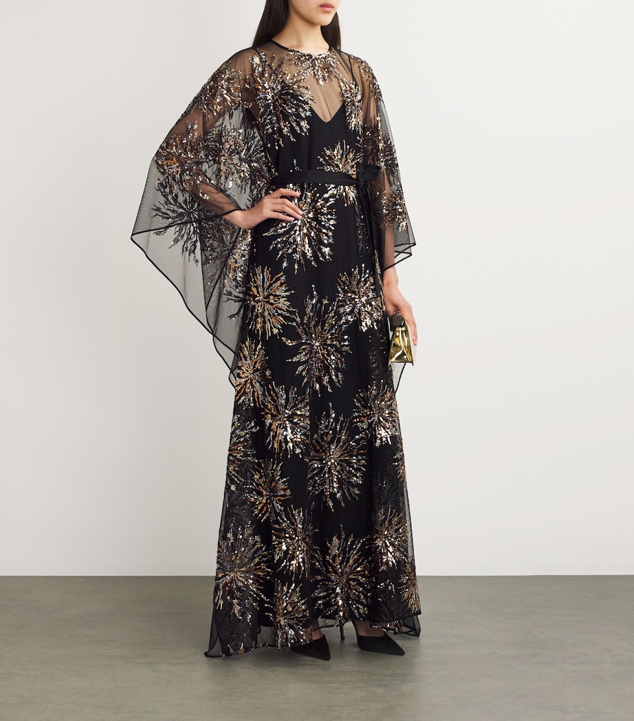 Taller Marmo Womens Sequinned Gran Soleil Kaftan Black Image 2