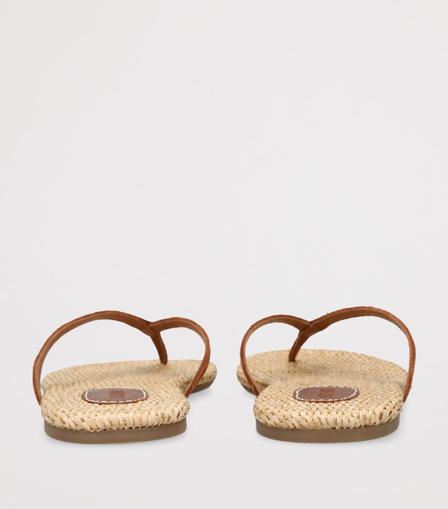 STAUD Suede-Raffia Freja Thong Flip Flops Tan Comb Image 2