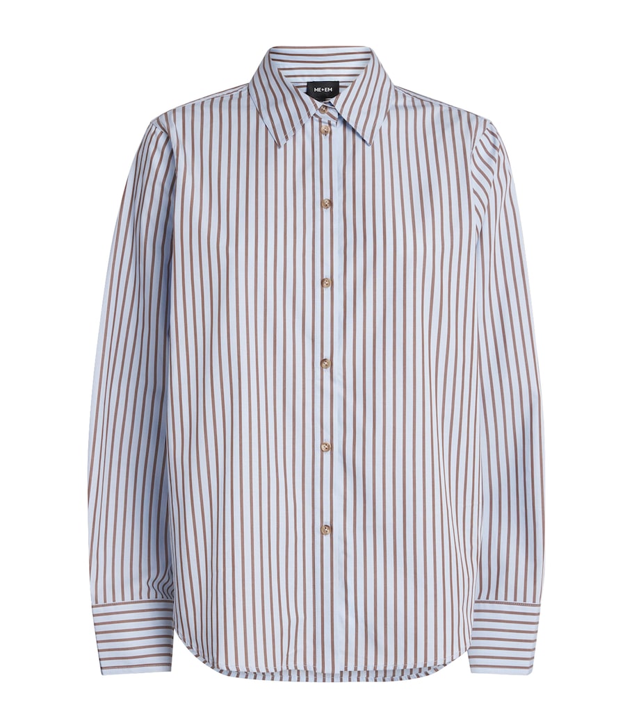 ME+EM Womens Cotton Stripe Relaxed Forever Shirt Blue/chocolate Image 1