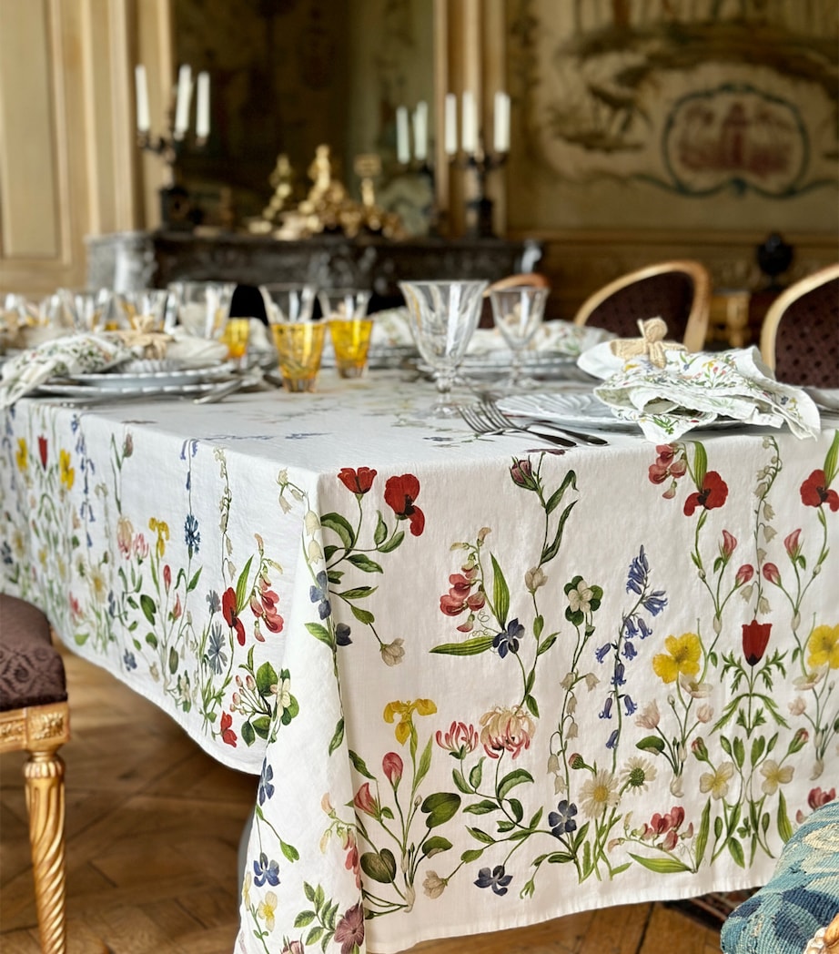 Linen Botanical Wildflower Tablecloth (165cm x 380cm) WHITE Image 4