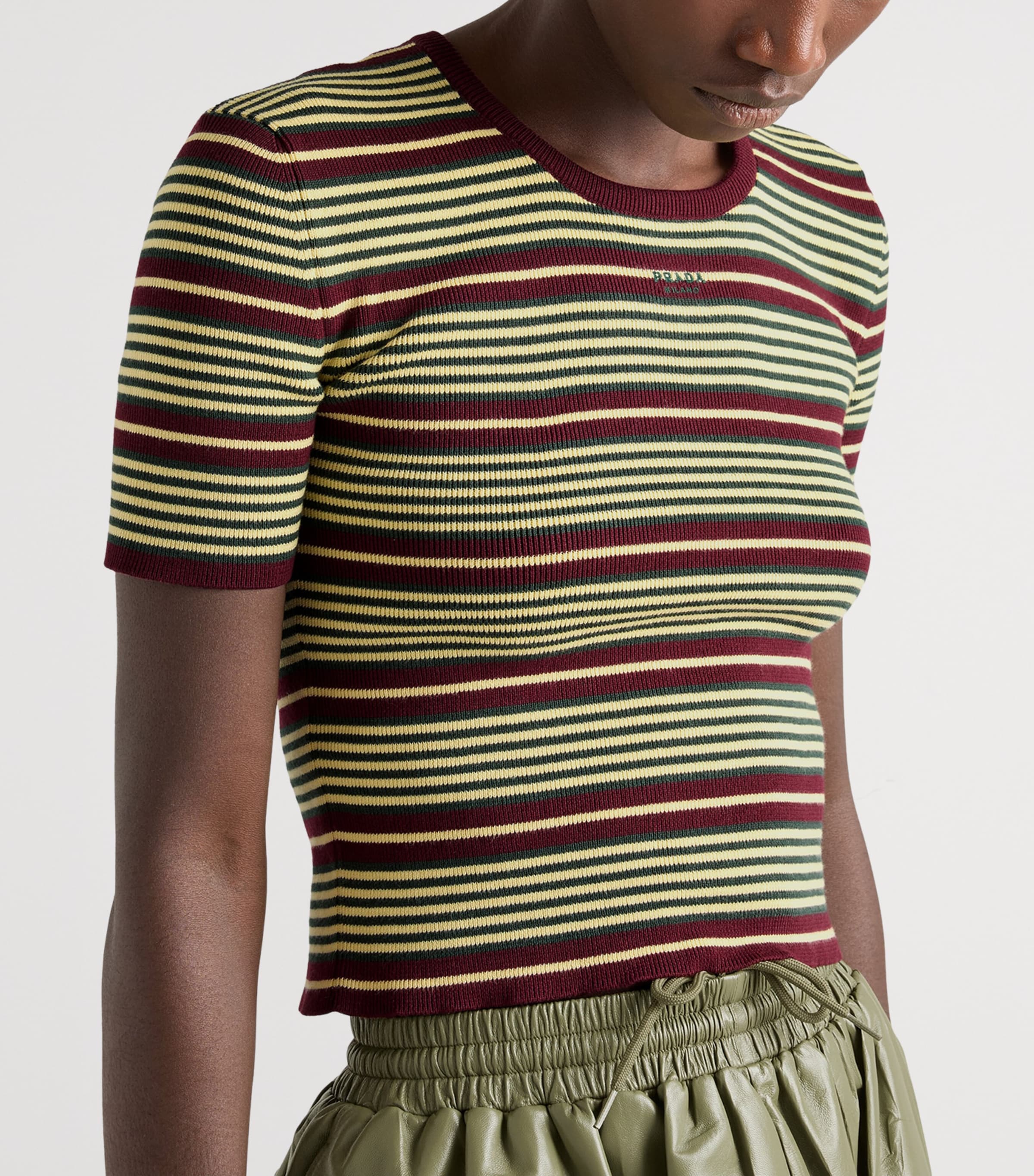 Prada Womens Short-Sleeve Stripe Sweater Image 3