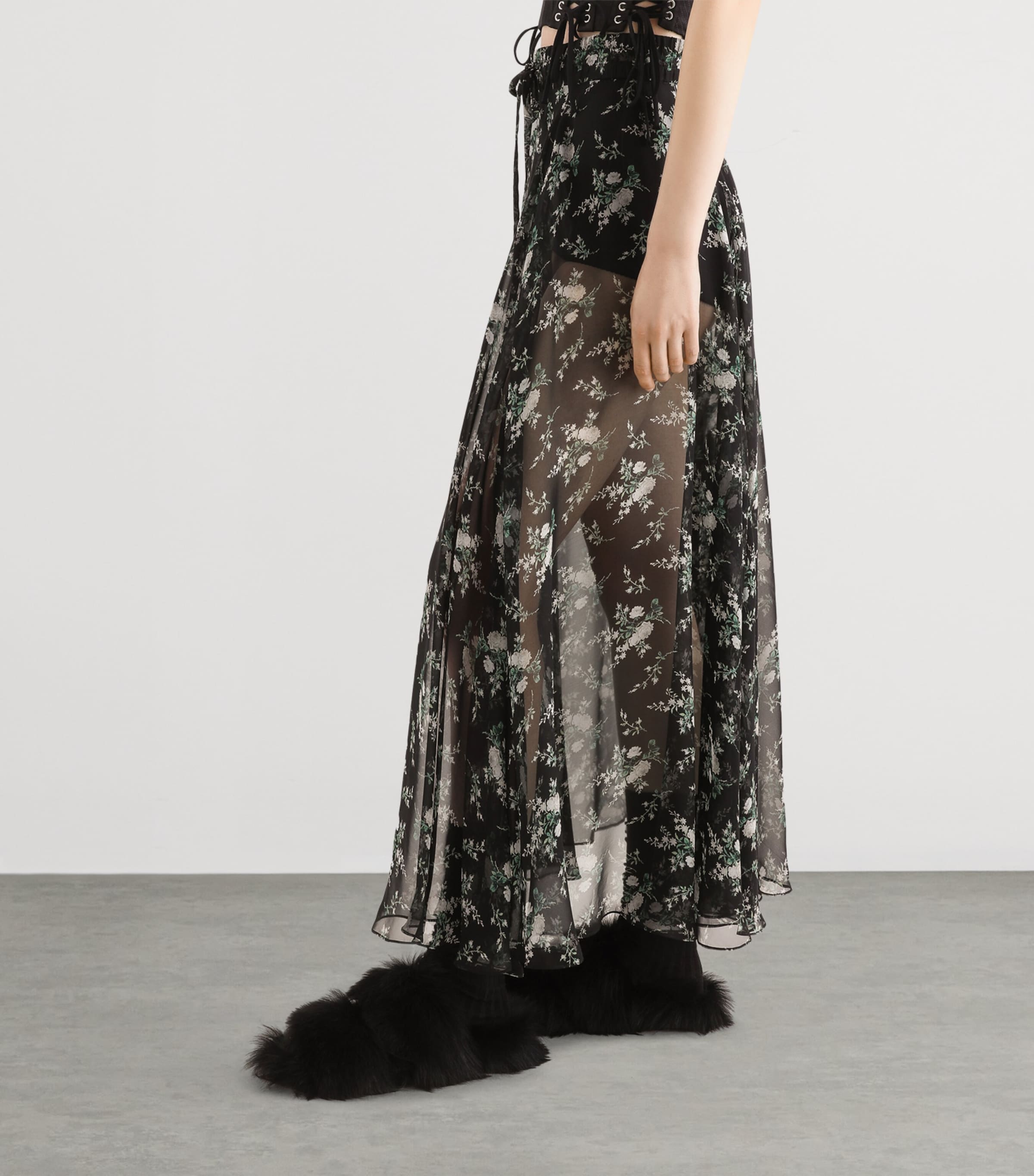 Dolce&Gabbana Womens Silk Chiffon Floral Maxi Skirt Ros/ Image 5