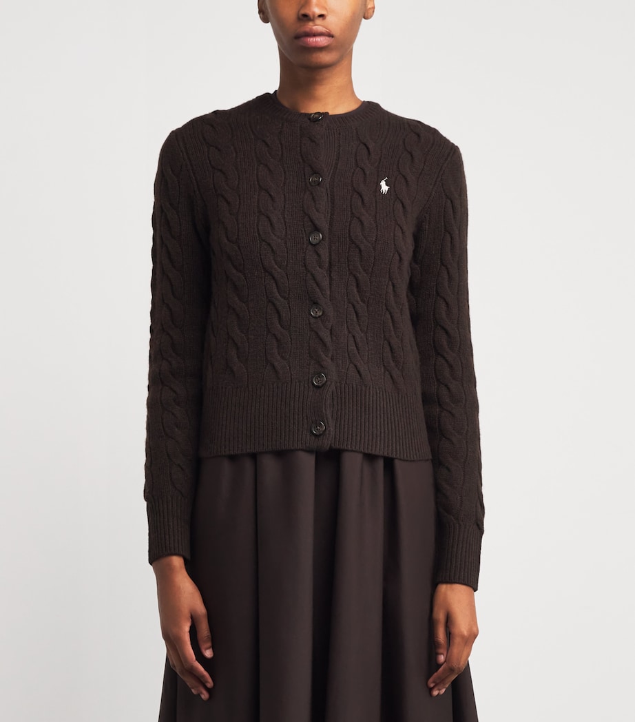 Wool-Cashmere Cable-Knit Cardigan WALNUT BROWN MELANGE Image 3