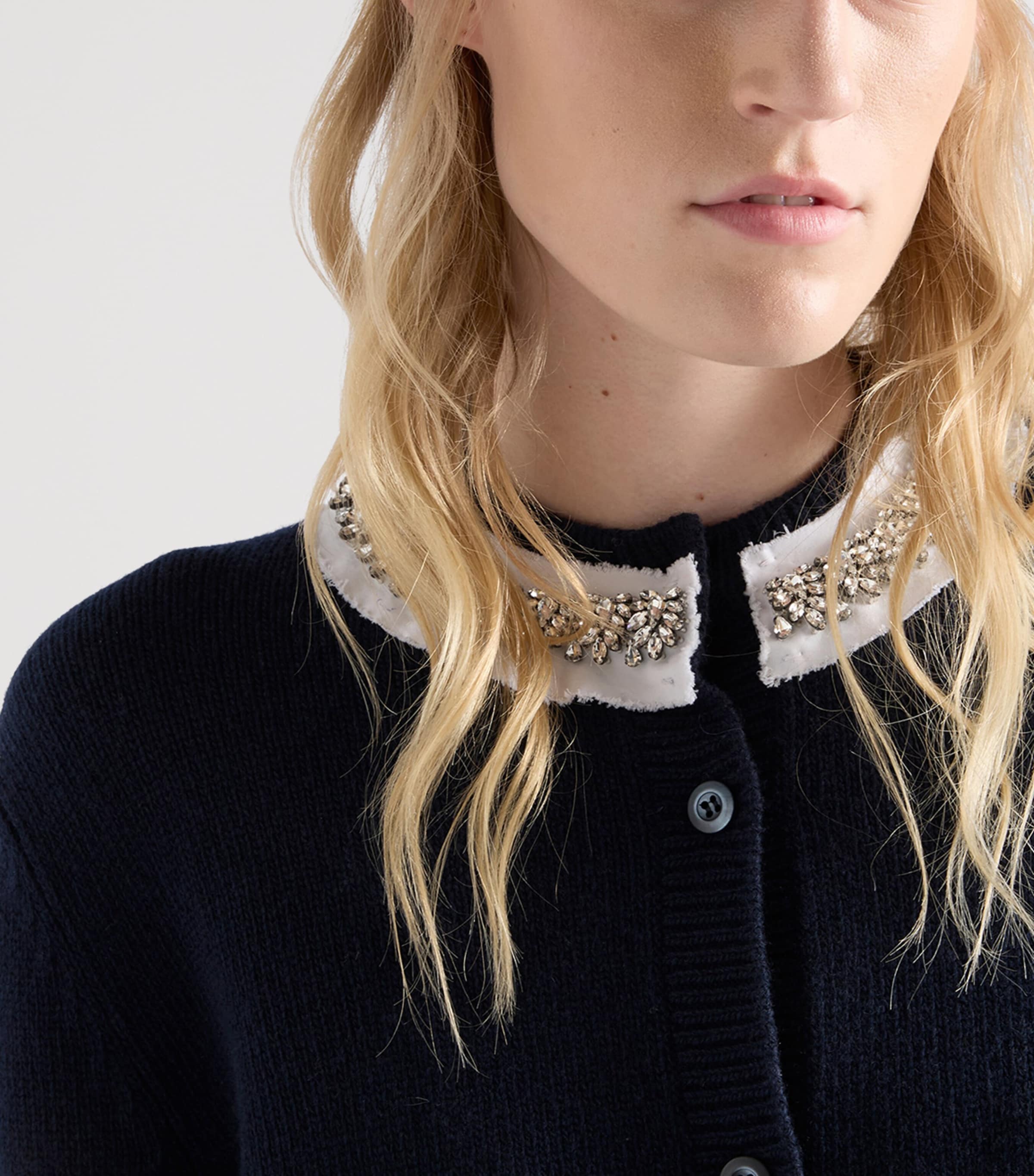 Prada Blue Wool-Cashmere Jewel-Neck Cardigan | Harrods UK