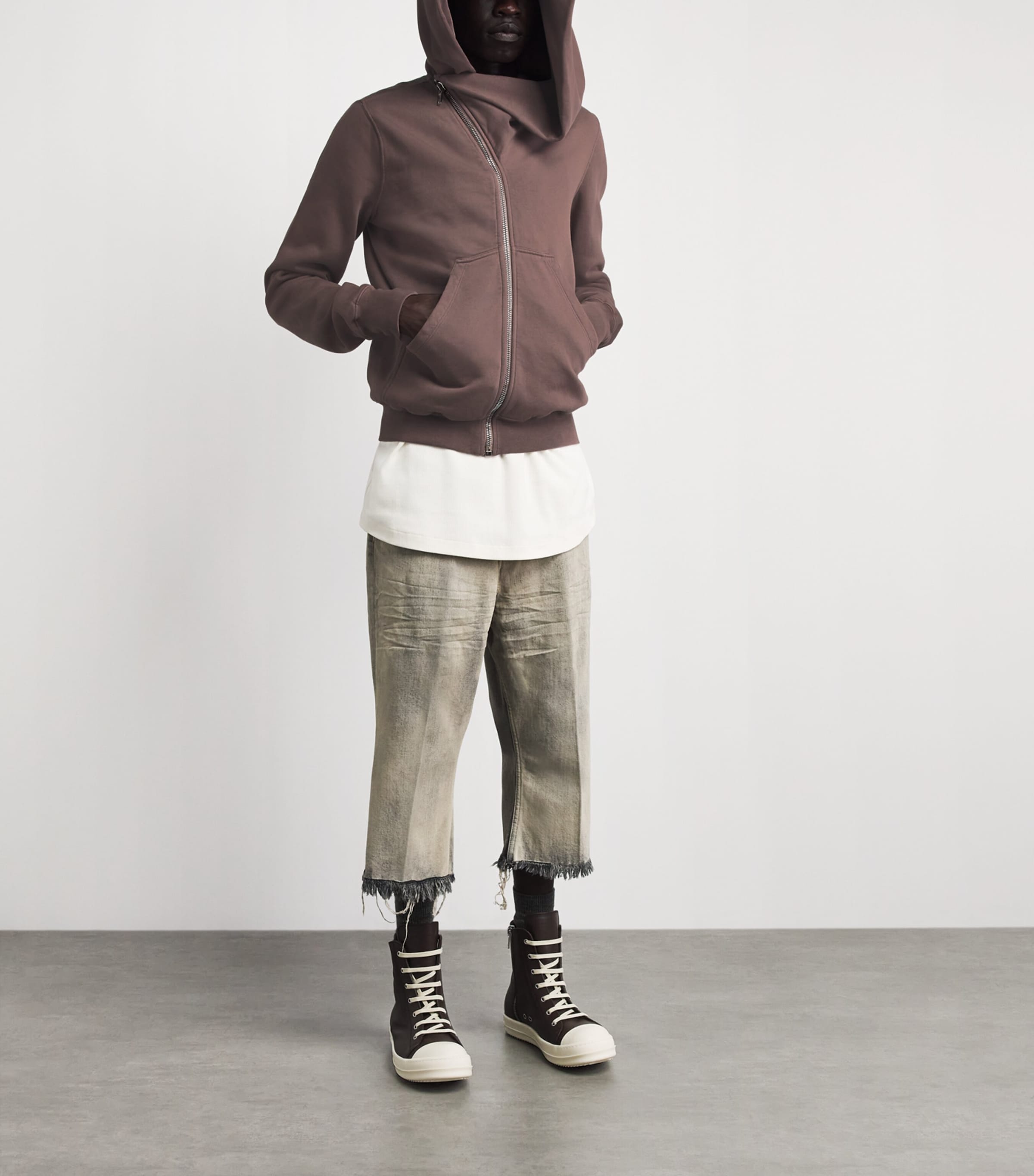 Rick Owens Mens Asymmetric Mountain Hoodie Grape Image 2